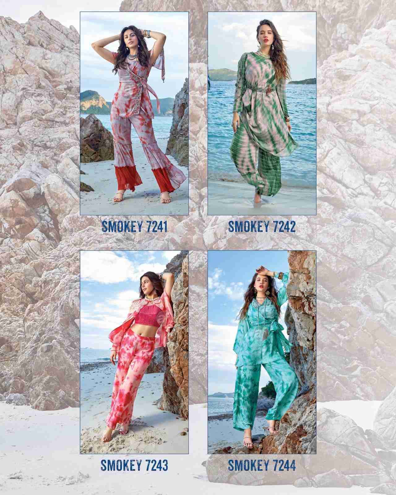 Smokey By Anju Fabrics 7241 To 7244 Series Designer Stylish Fancy Colorful Beautiful Party Wear & Ethnic Wear Collection Pure Georgette/Pure Chinnon/Crepe Co-Ord At Wholesale Price
