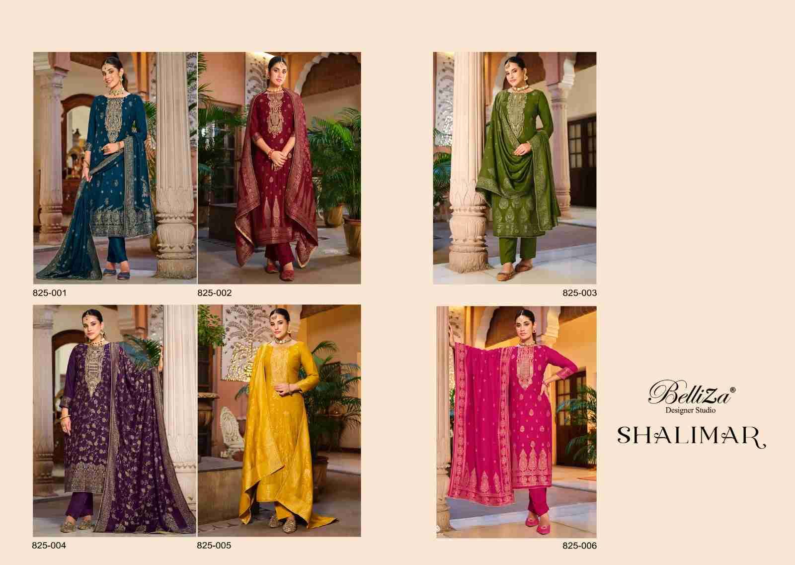 Shalimar By Belliza 825-001 To 825-006 Series Beautiful Festive Suits Colorful Stylish Fancy Casual Wear & Ethnic Wear Pure Viscose Pashmina Embroidered Dresses At Wholesale Price