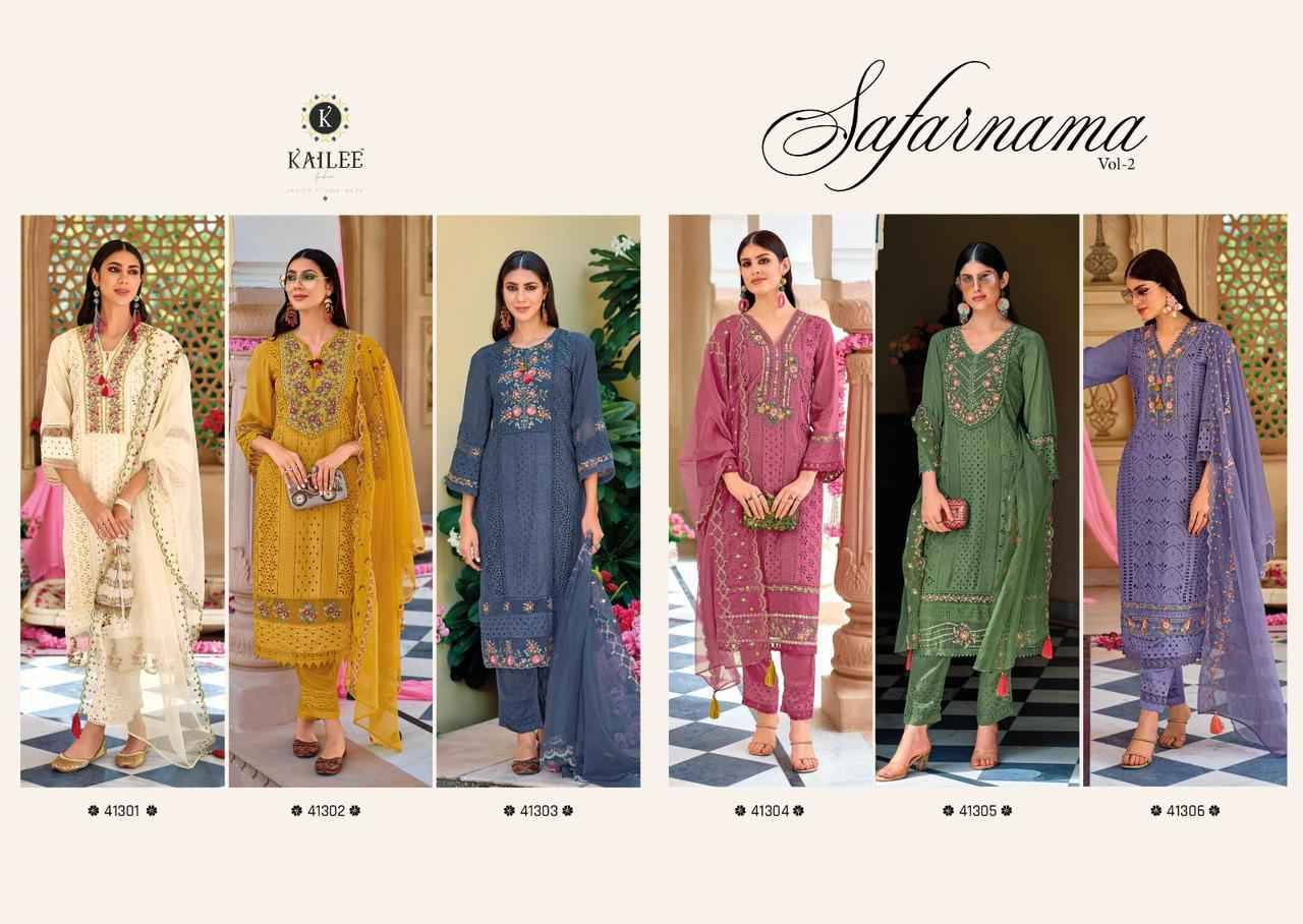 Safarnama Vol-2 By Kailee 41301 To 41306 Series Designer Festive Suits Collection Beautiful Stylish Fancy Colorful Party Wear & Occasional Wear Pure Cotton Embroidered Dresses At Wholesale Price