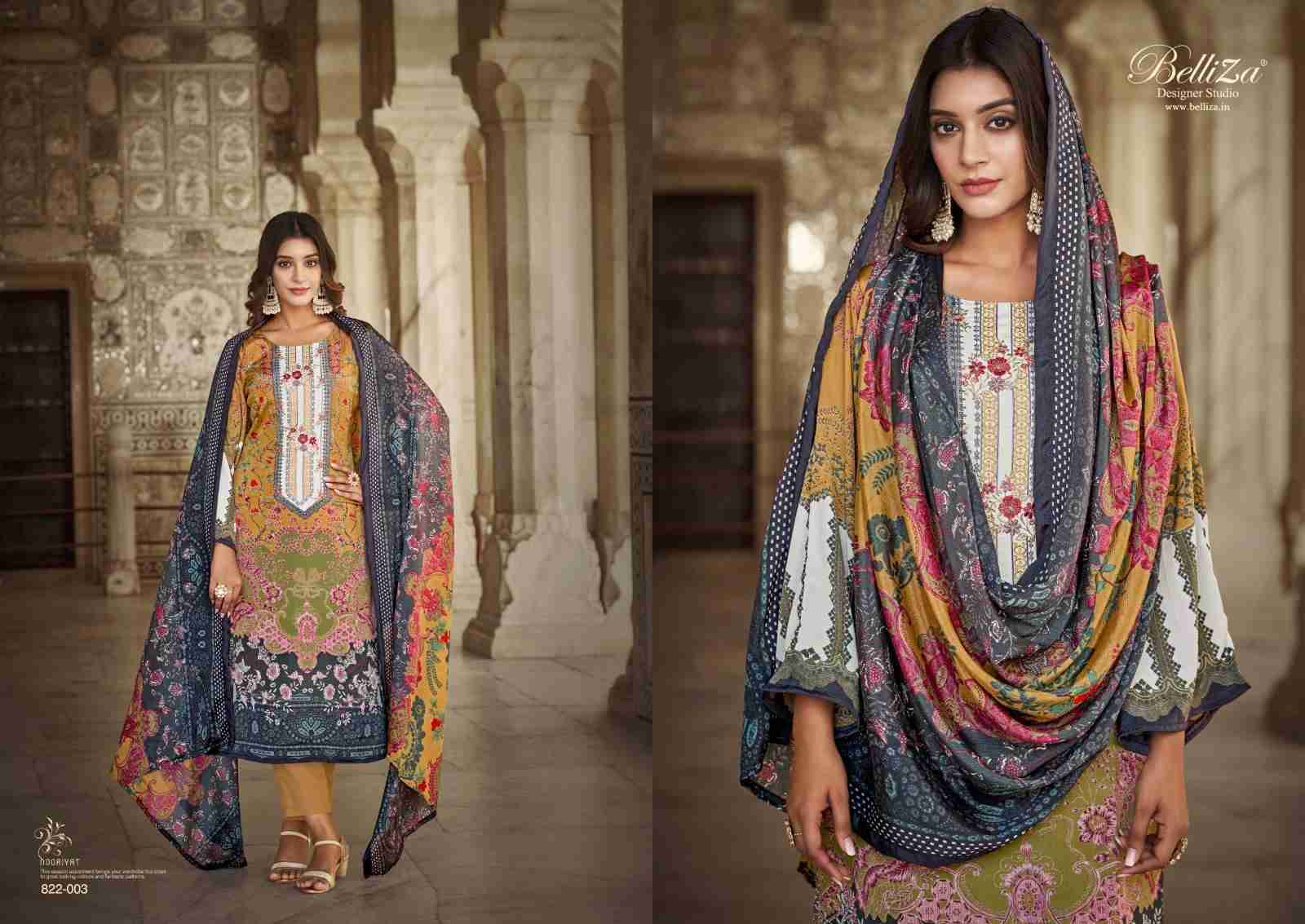 Nooriyat By Belliza 822-001 To 822-008 Series Beautiful Festive Suits Stylish Fancy Colorful Party Wear & Occasional Wear Pure Crepe Dresses At Wholesale Price