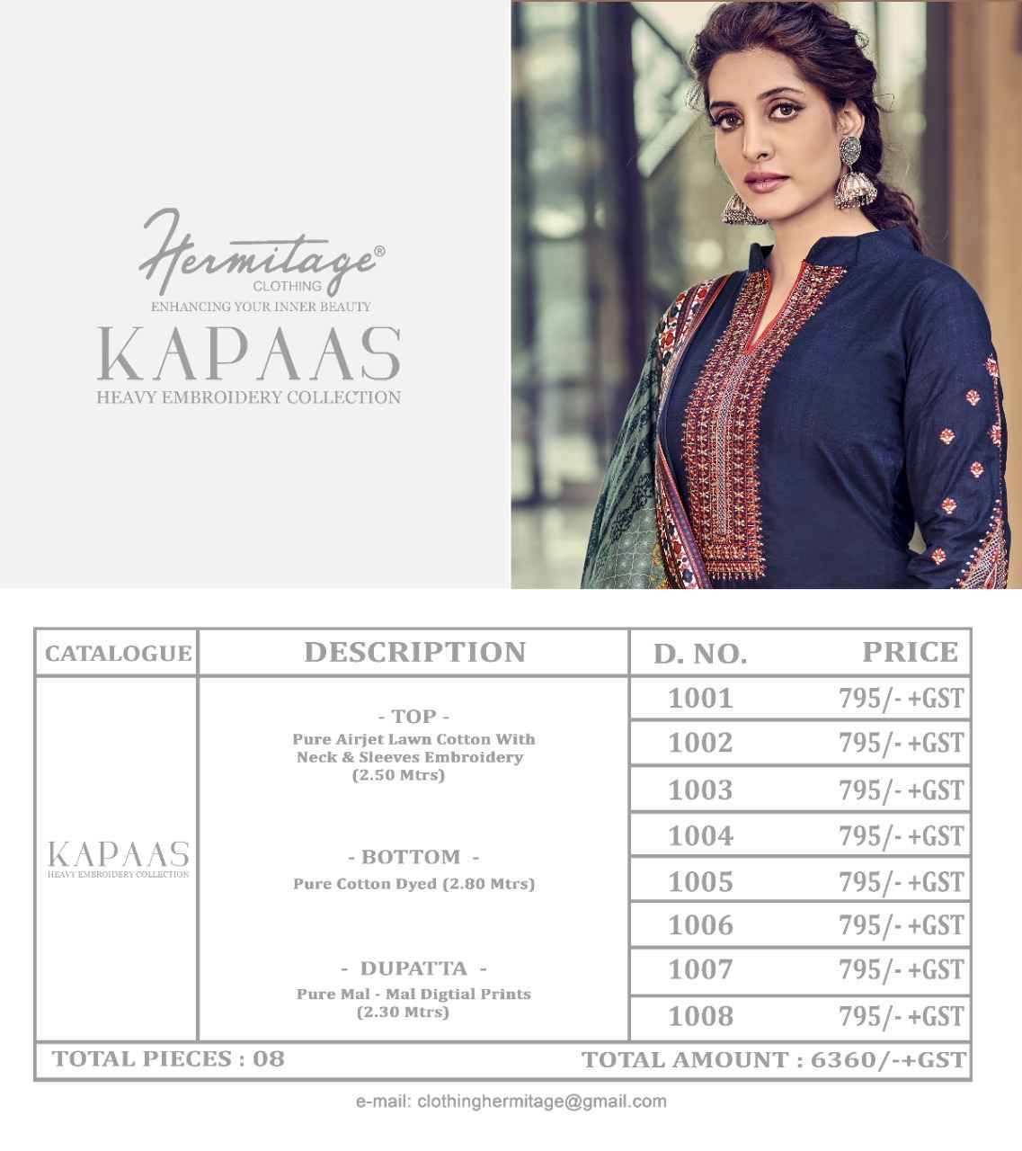 Kapaas By Hermitage 1001 To 1008 Series Beautiful Festive Suits Stylish Fancy Colorful Party Wear & Occasional Wear Pure Lawn Cotton Dresses At Wholesale Price