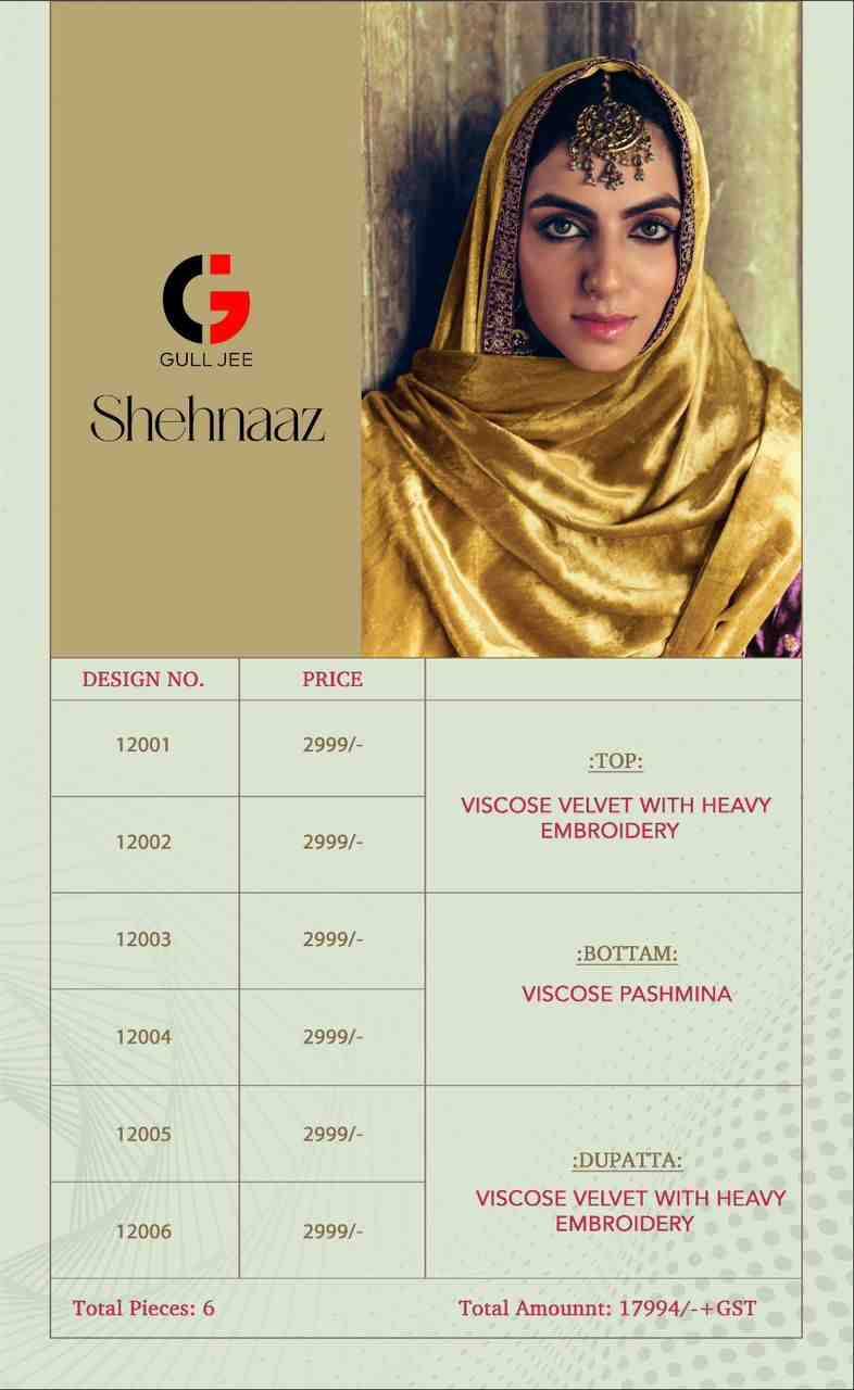 Shehnaaz By Gull Jee 12001 To 12006 Series Beautiful Festive Suits Stylish Fancy Colorful Party Wear & Occasional Wear Viscose Velvet Dresses At Wholesale Price