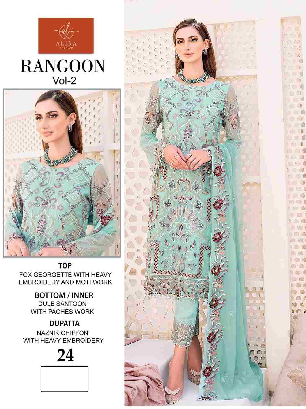 Rangoon Vol-2 By Alira 23 To 24 Series Beautiful Stylish Pakistani Suits Fancy Colorful Casual Wear & Ethnic Wear & Ready To Wear Faux Georgette Dresses At Wholesale Price