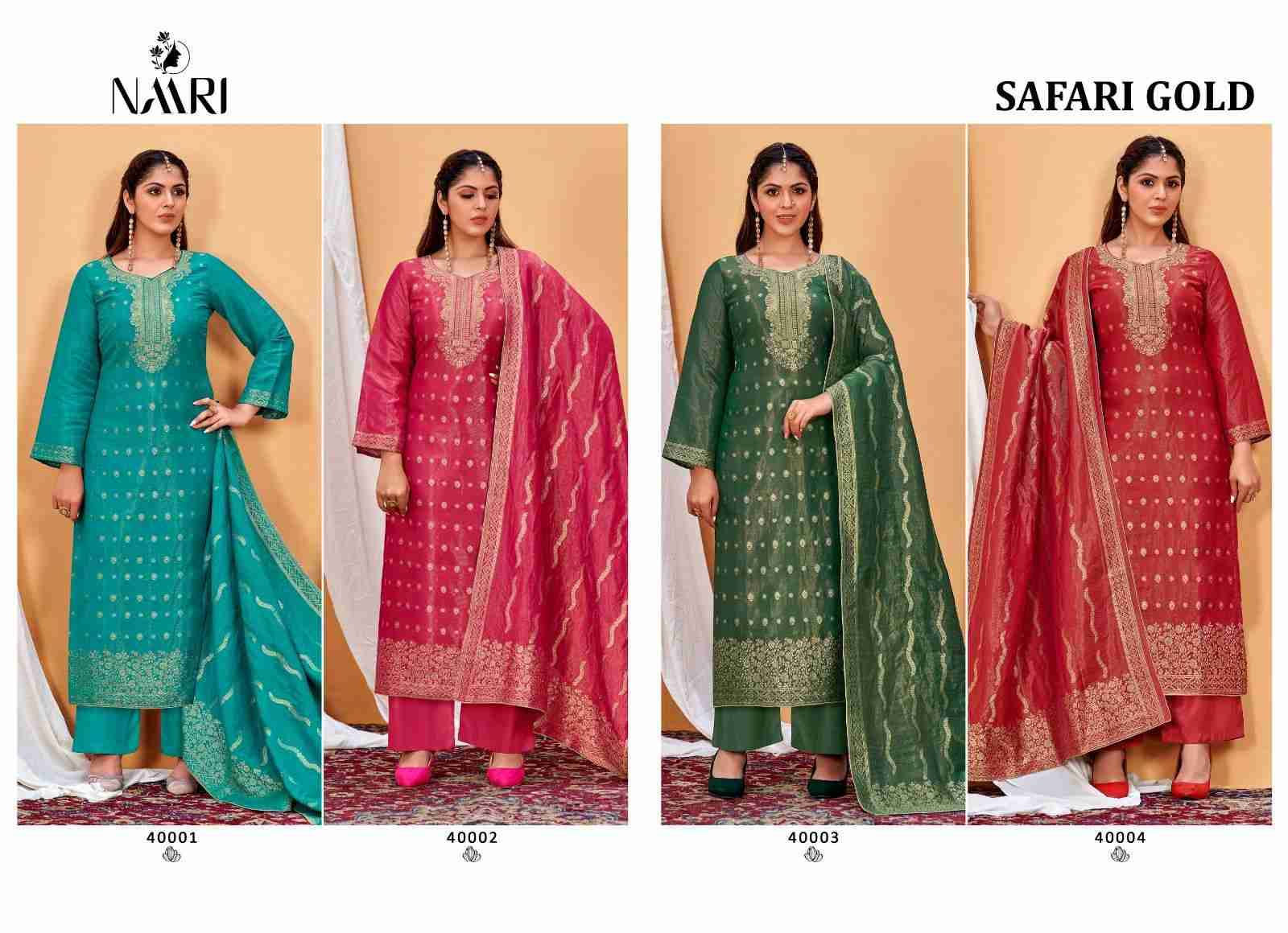 Safari Gold By Naari 40001 To 40004 Series Beautiful Festive Suits Colorful Stylish Fancy Casual Wear & Ethnic Wear Pure Silk Jacquard Embroidered Dresses At Wholesale Price