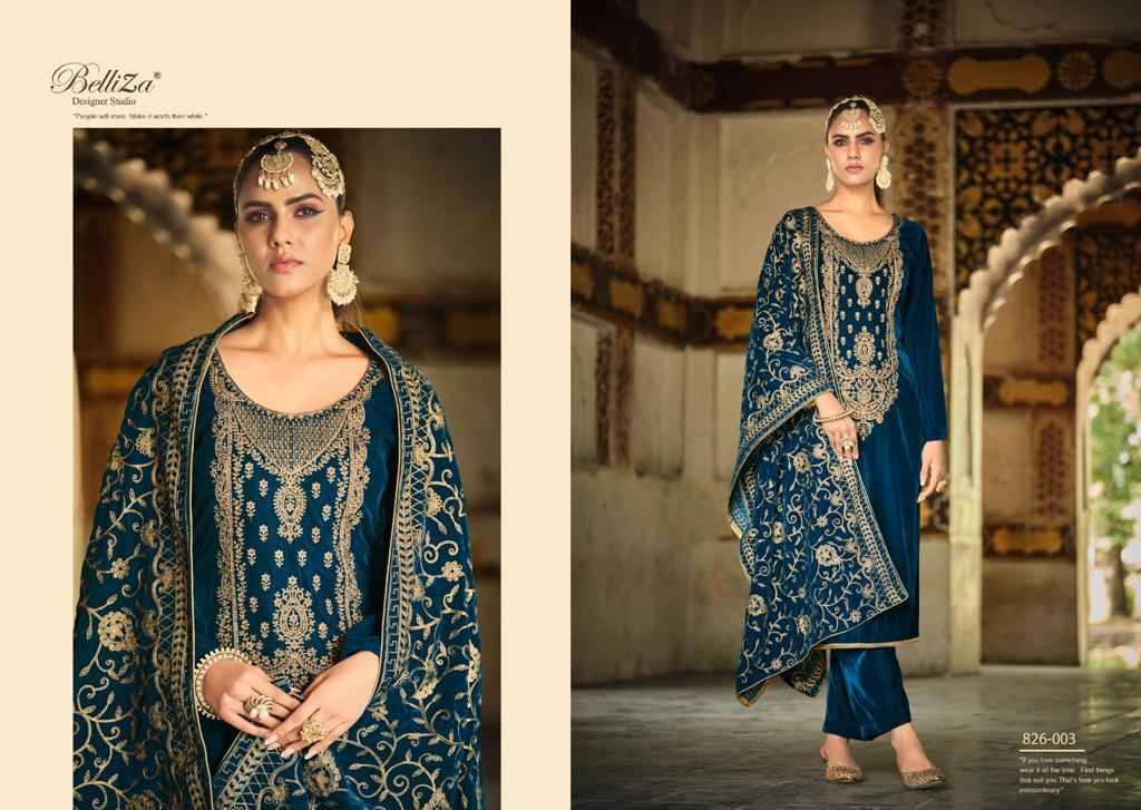 Nagina By Belliza 826-001 To 826-006 Series Beautiful Festive Suits Stylish Fancy Colorful Party Wear & Occasional Wear Pure Velvet Embroidered Dresses At Wholesale Price