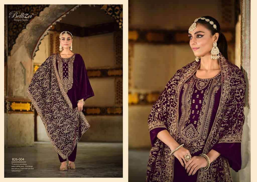 Nagina By Belliza 826-001 To 826-006 Series Beautiful Festive Suits Stylish Fancy Colorful Party Wear & Occasional Wear Pure Velvet Embroidered Dresses At Wholesale Price