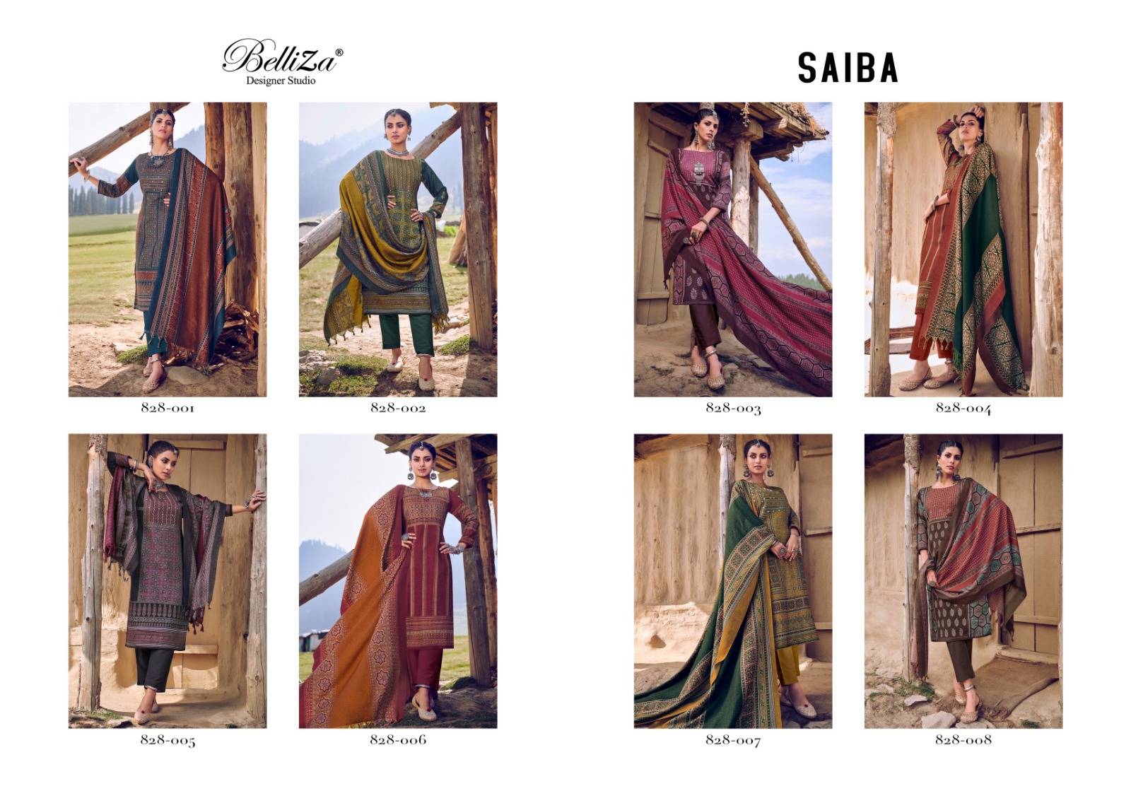 Saiba By Belliza 828-001 To 828-008 Series Beautiful Festive Suits Stylish Fancy Colorful Party Wear & Occasional Wear Pure Alpine Embroidered Dresses At Wholesale Price