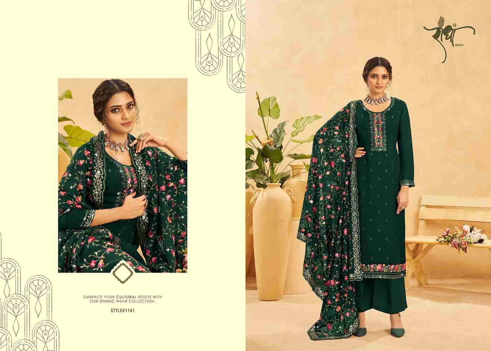 Kesariya By Radha Trends 1141 To 1144 Series Beautiful Festive Suits Colorful Stylish Fancy Casual Wear & Ethnic Wear Organza Embroidered Dresses At Wholesale Price