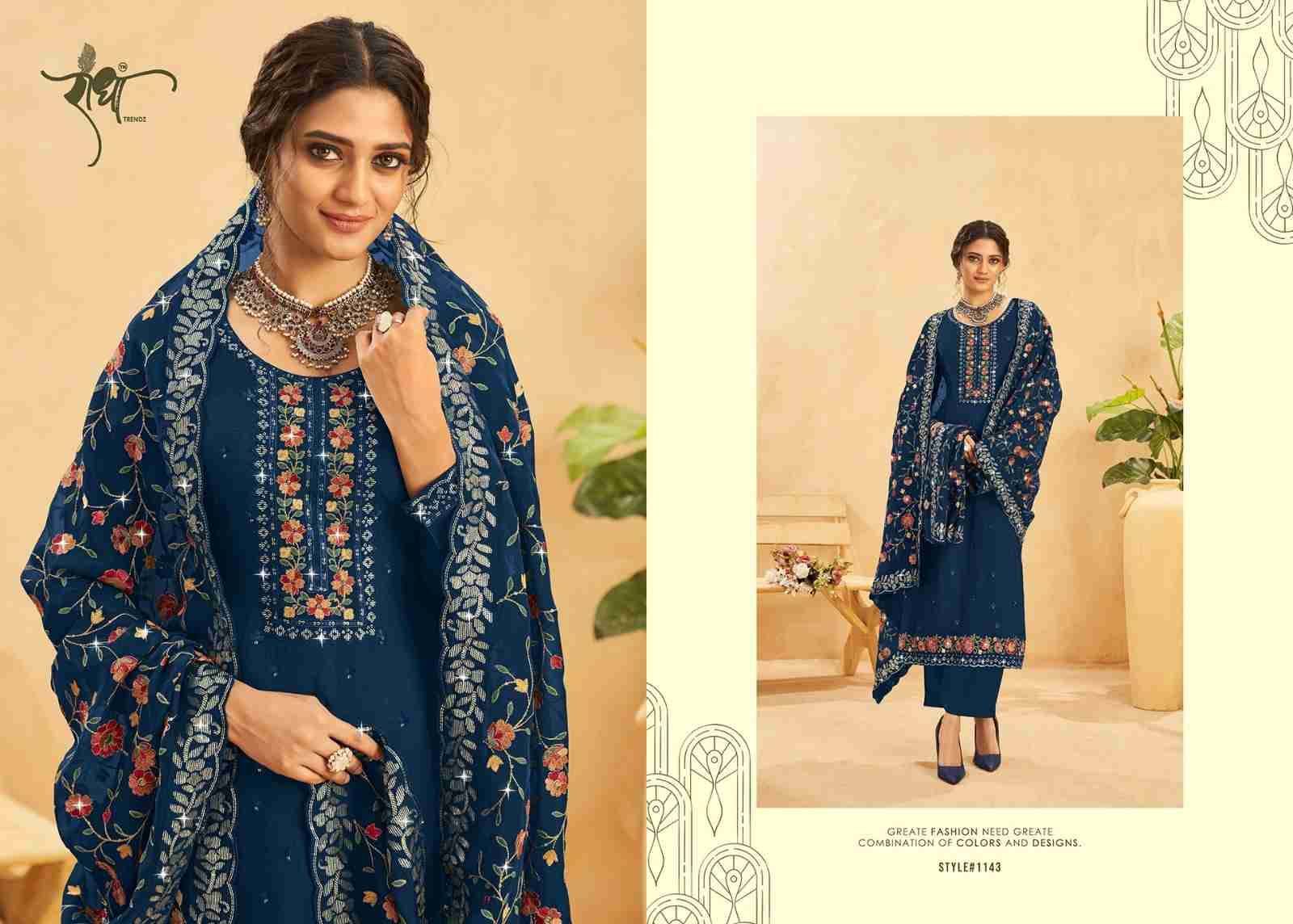 Kesariya By Radha Trends 1141 To 1144 Series Beautiful Festive Suits Colorful Stylish Fancy Casual Wear & Ethnic Wear Organza Embroidered Dresses At Wholesale Price