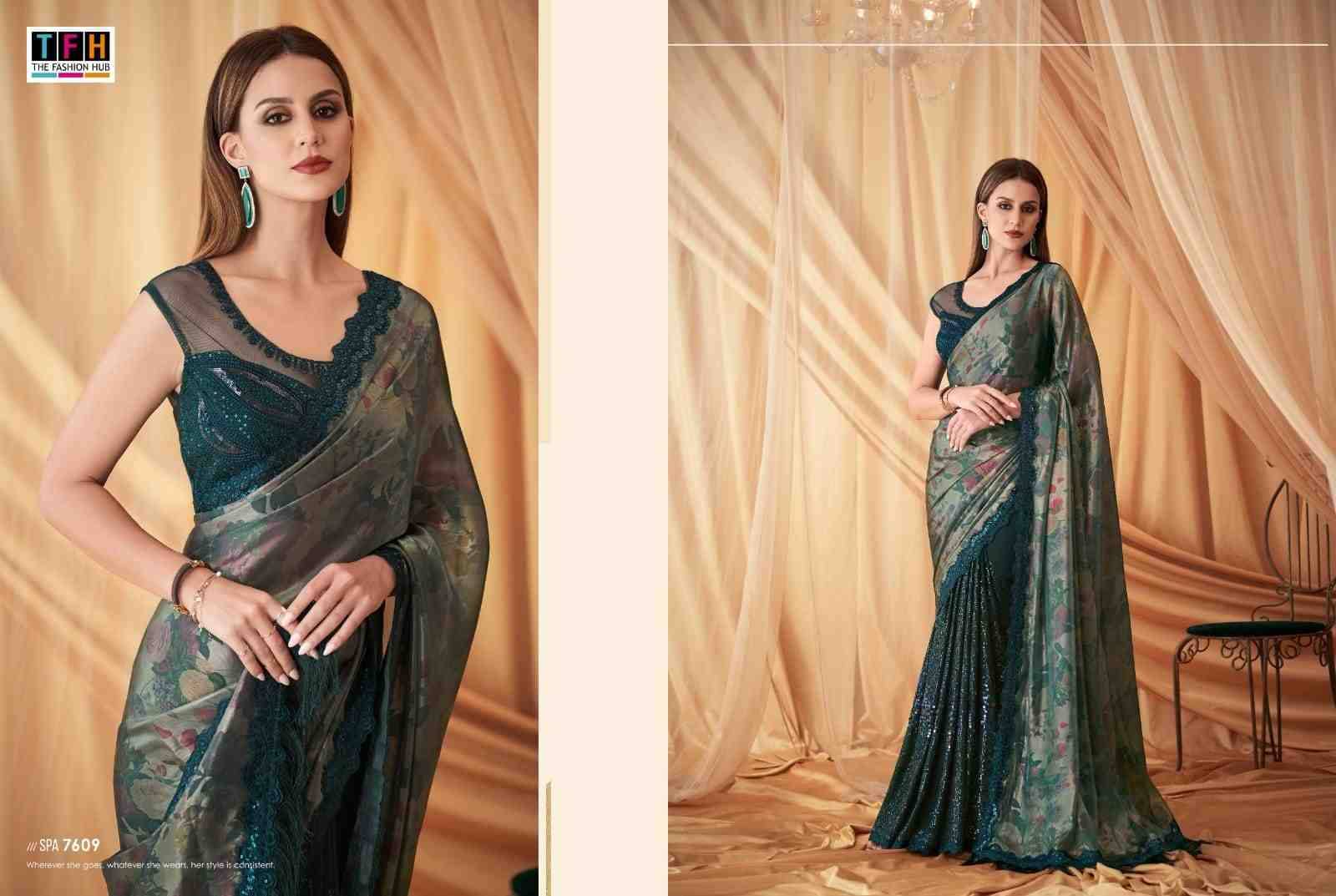 Sparkle Vol-4 By Tfh 7601 To 7614 Series Indian Traditional Wear Collection Beautiful Stylish Fancy Colorful Party Wear & Occasional Wear Soft Georgette Silk Sarees At Wholesale Price