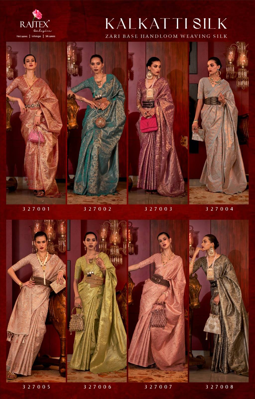 Kalkatti Silk By Raj Tex 327001 To 327008 Series Indian Traditional Wear Collection Beautiful Stylish Fancy Colorful Party Wear & Occasional Wear Handloom Silk Sarees At Wholesale Price