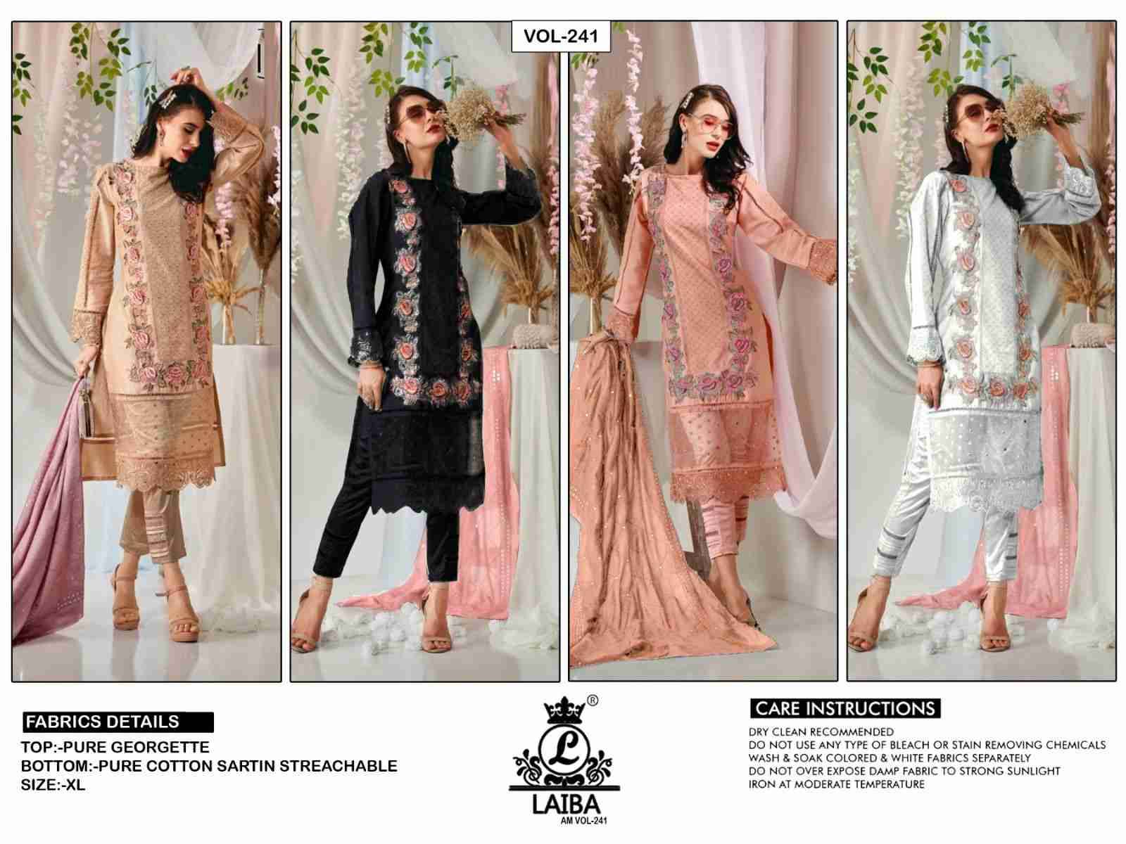 Am Vol-241 By Laiba 01 To 04 Series Pakistani Suits Beautiful Fancy Colorful Stylish Party Wear & Occasional Wear Pure Georgette Embroidery Dresses At Wholesale Price