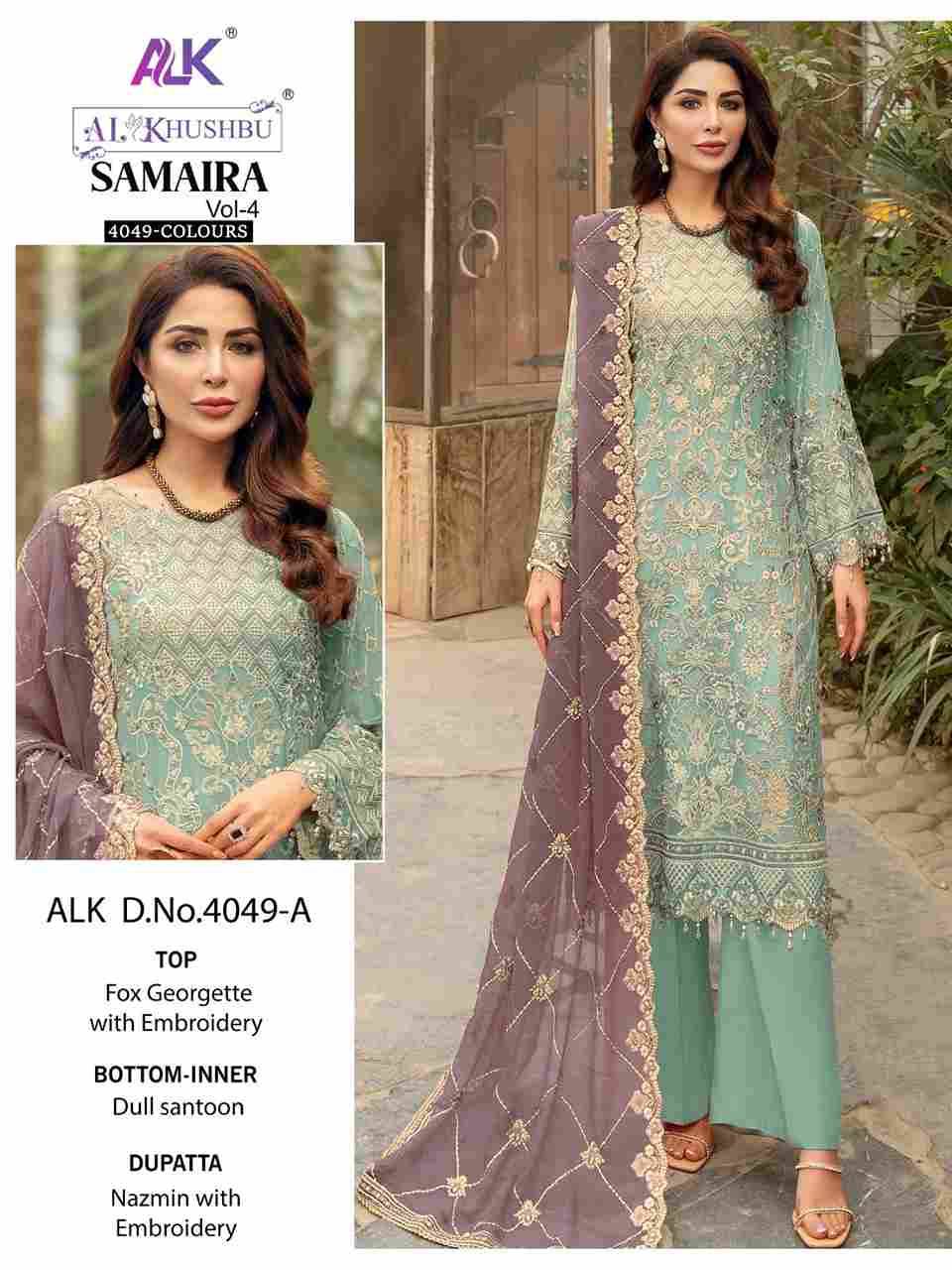 Samaira 4049 Colours By Al Khushbu 4049-A To 4049-D Series Beautiful Stylish Pakistani Suits Fancy Colorful Casual Wear & Ethnic Wear & Ready To Wear Faux Georgette Embroidery Dresses At Wholesale Price