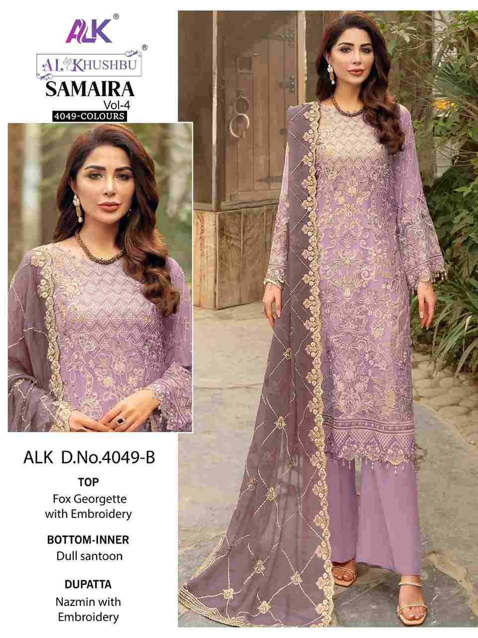 Samaira 4049 Colours By Al Khushbu 4049-A To 4049-D Series Beautiful Stylish Pakistani Suits Fancy Colorful Casual Wear & Ethnic Wear & Ready To Wear Faux Georgette Embroidery Dresses At Wholesale Price