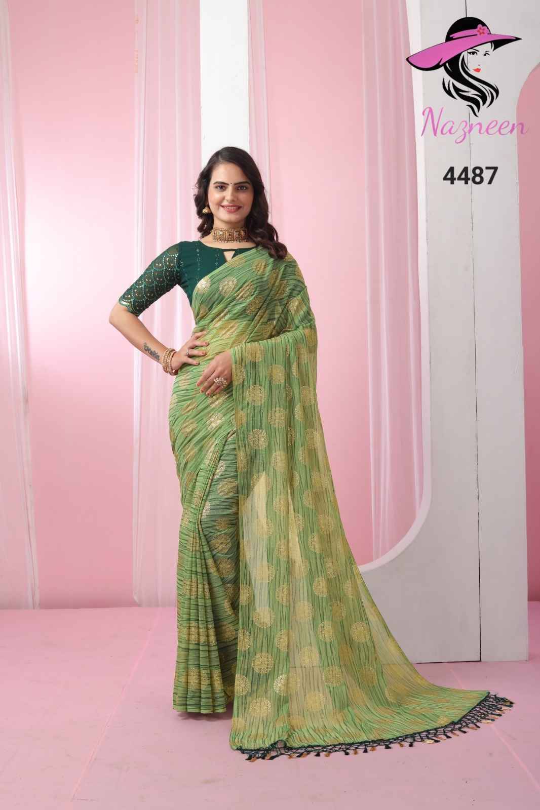 Bunai By Nazneen 4487 To 4491 Series Indian Traditional Wear Collection Beautiful Stylish Fancy Colorful Party Wear & Occasional Wear Georgette Sarees At Wholesale Price