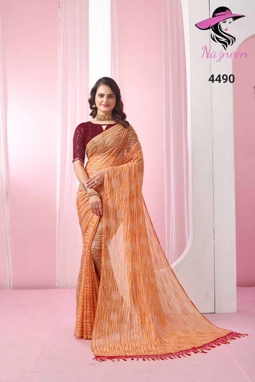Bunai By Nazneen 4487 To 4491 Series Indian Traditional Wear Collection Beautiful Stylish Fancy Colorful Party Wear & Occasional Wear Georgette Sarees At Wholesale Price