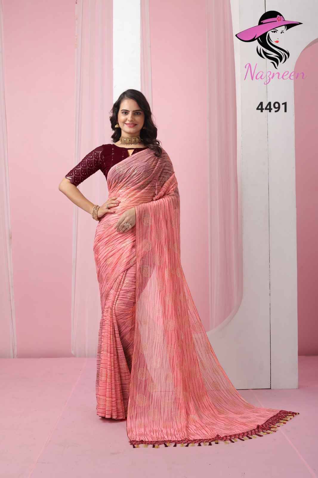 Bunai By Nazneen 4487 To 4491 Series Indian Traditional Wear Collection Beautiful Stylish Fancy Colorful Party Wear & Occasional Wear Georgette Sarees At Wholesale Price