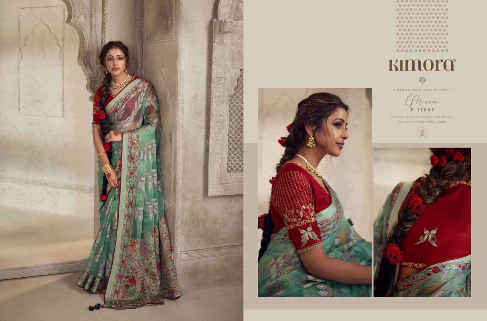 Meera Vol-13 By Kimora Fashion 17001 To 17011 Series Indian Traditional Wear Collection Beautiful Stylish Fancy Colorful Party Wear & Occasional Wear Organza Brasso Sarees At Wholesale Price