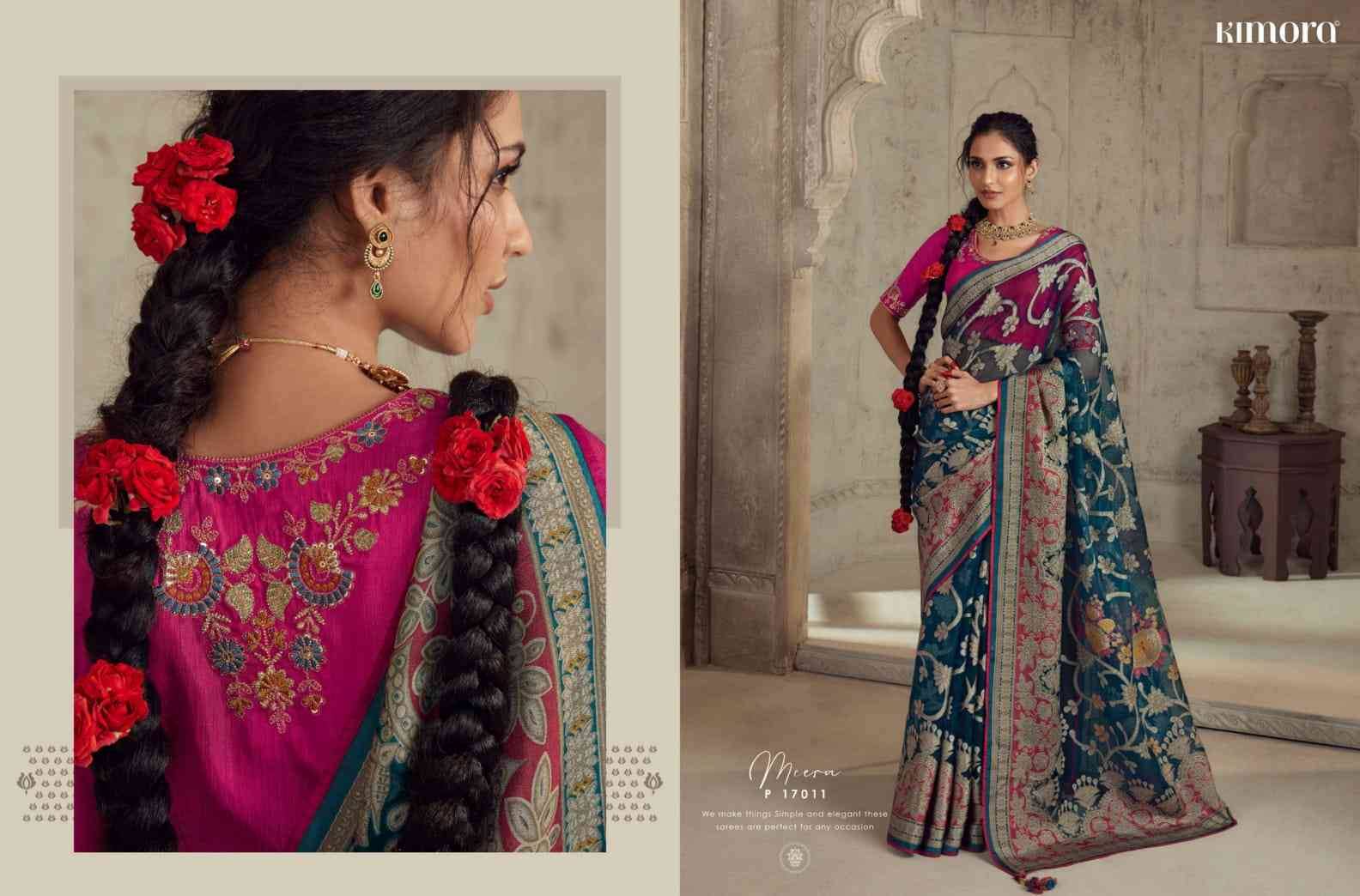 Meera Vol-13 By Kimora Fashion 17001 To 17011 Series Indian Traditional Wear Collection Beautiful Stylish Fancy Colorful Party Wear & Occasional Wear Organza Brasso Sarees At Wholesale Price