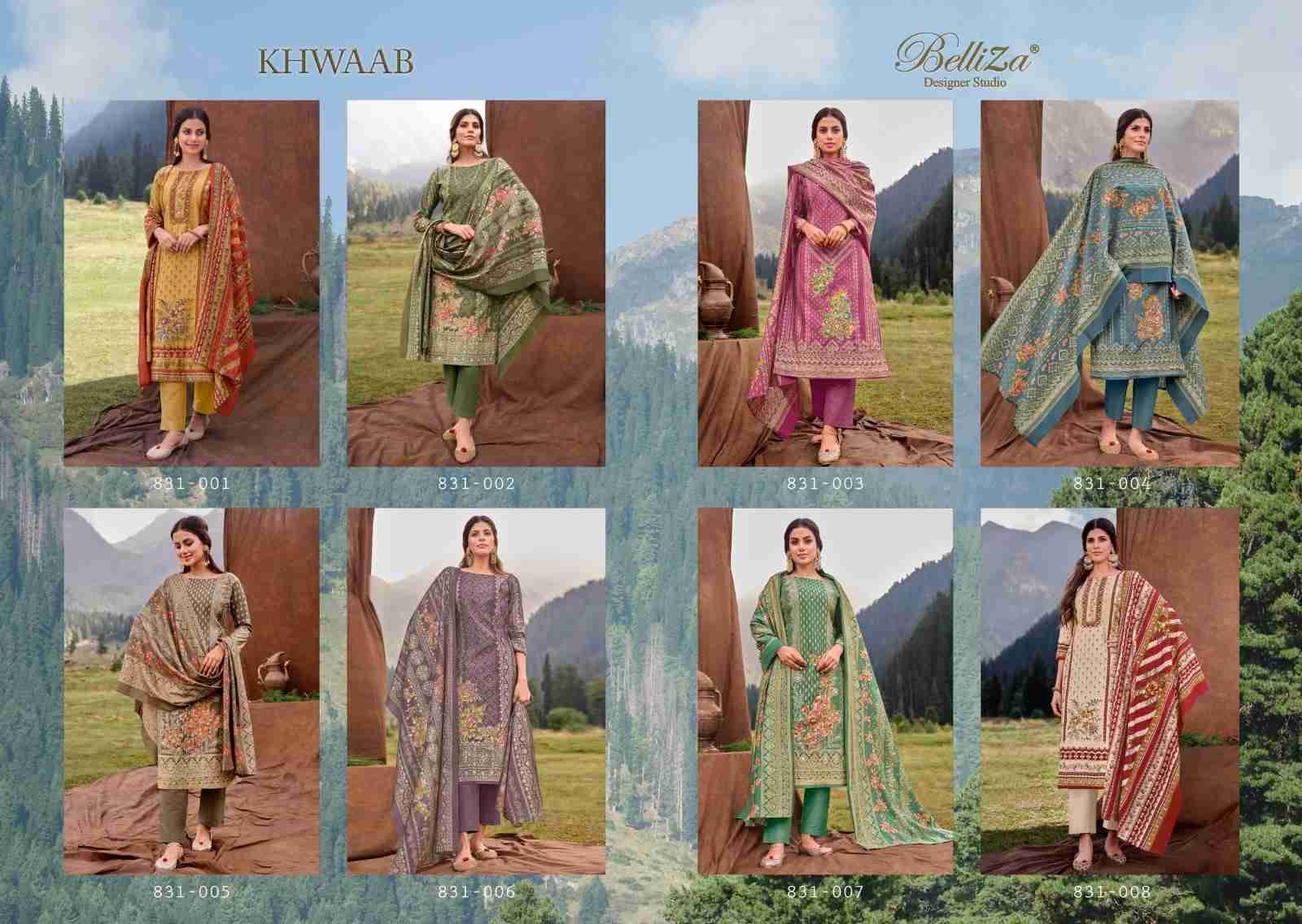 Khwaab By Belliza 831-001 To 831-008 Series Beautiful Stylish Festive Suits Fancy Colorful Casual Wear & Ethnic Wear & Ready To Wear Pure Viscose Muslin Print With Work Dresses At Wholesale Price