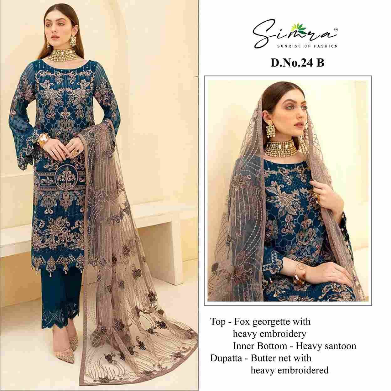 Simra 24 Colours By Fashid Wholesale 24-A To 24-D Series Pakistani Suits Beautiful Fancy Colorful Stylish Party Wear & Occasional Wear Faux Georgette With Embroidery Dresses At Wholesale Price