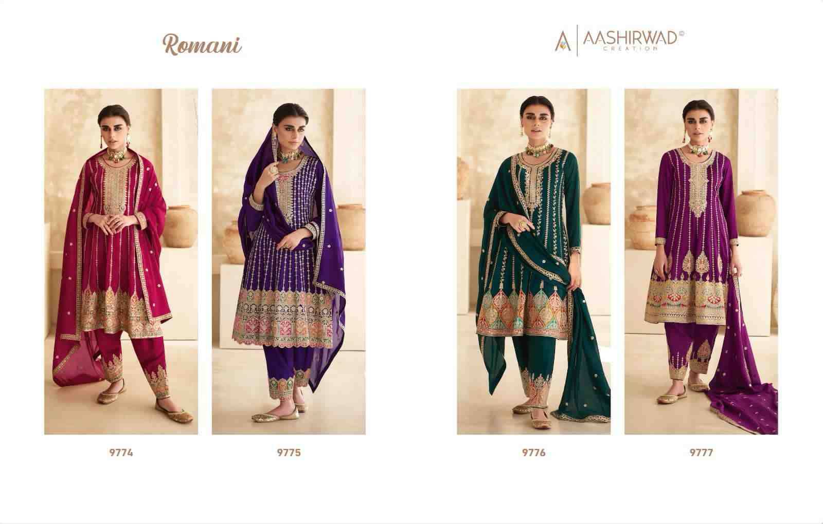 Romani By Aashirwad Creation 9774 To 9777 Series Beautiful Festive Suits Colorful Stylish Fancy Casual Wear & Ethnic Wear Premium Silk Embroidered Dresses At Wholesale Price