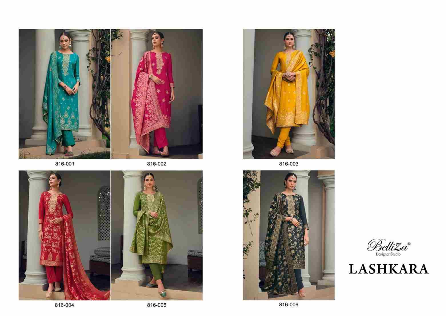 Lashkara By Belliza 816-001 To 816-006 Series Beautiful Suits Stylish Colorful Fancy Casual Wear & Ethnic Wear Pure Viscose Dola Jacqaurd Print Dresses At Wholesale Price