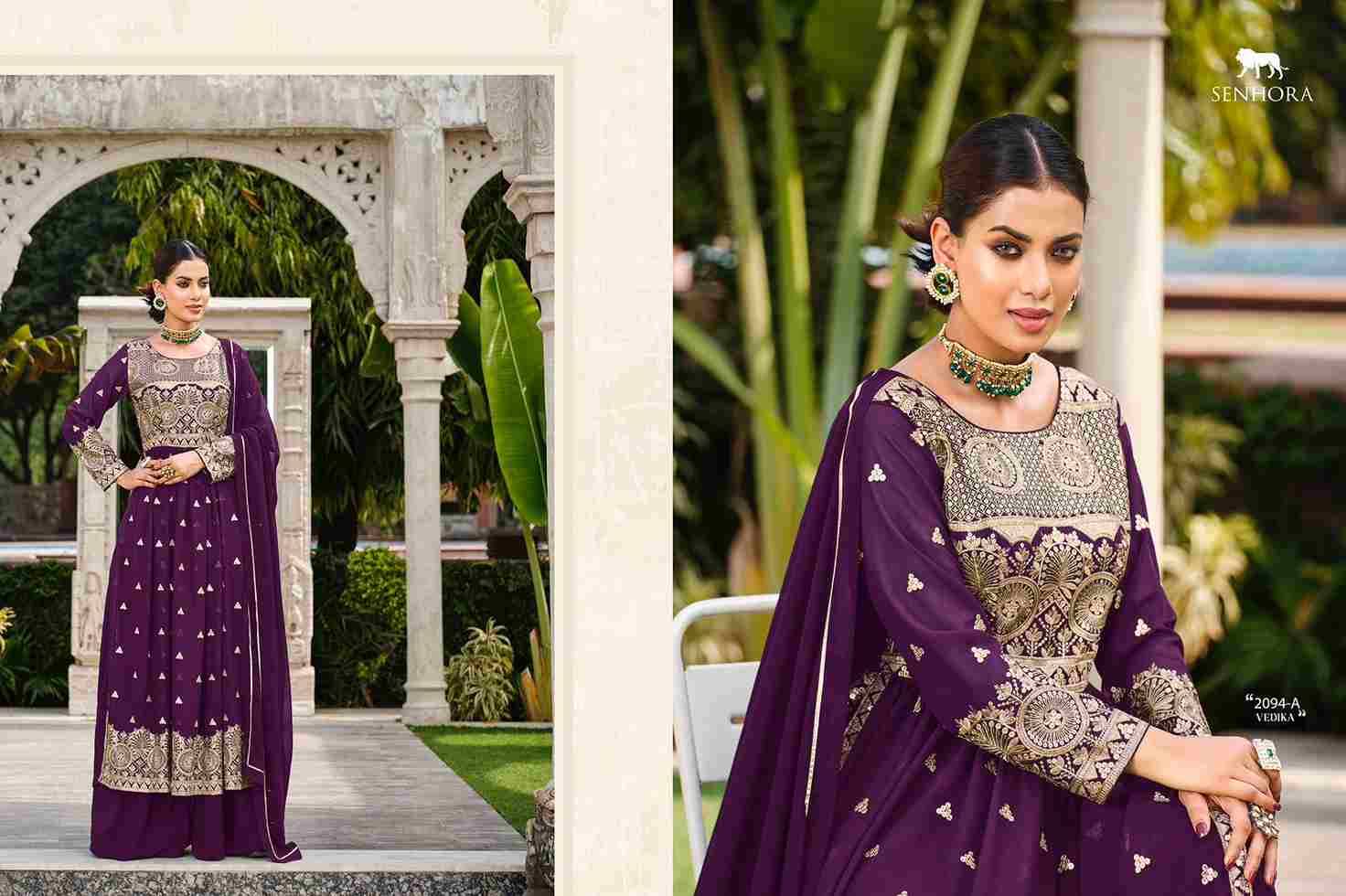 Vedika By Senhora Dresses Designer Sharara Suits Beautiful Fancy Colorful Stylish Party Wear & Occasional Wear Faux Georgette Embroidered Dresses At Wholesale Price