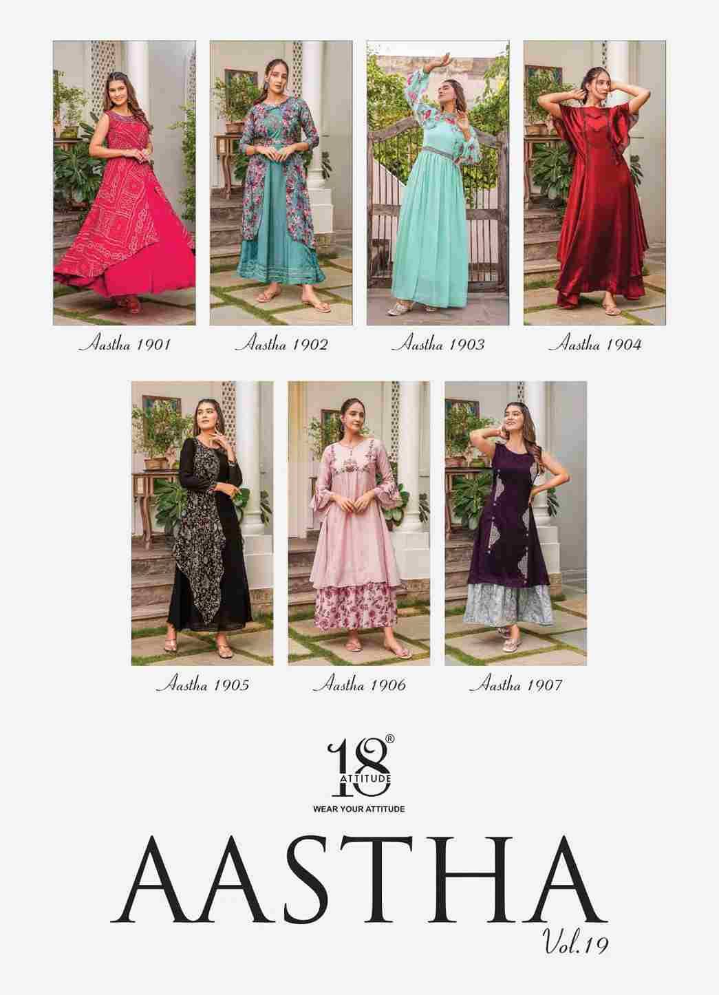 Aastha Vol-19 By 18 Attitude 1901 To 1907 Series Beautiful Stylish Fancy Colorful Casual Wear & Ethnic Wear Bemberg Viscose Georgette Gowns At Wholesale Price