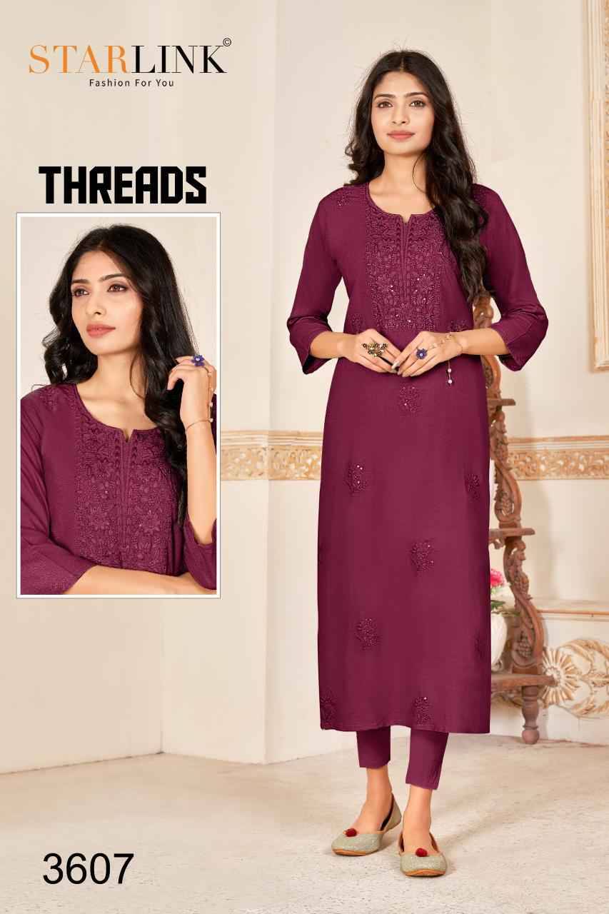 Threads By Starlink 3601 To 3612 Series Beautiful Stylish Fancy Colorful Casual Wear & Ethnic Wear Rayon With Work Kurtis At Wholesale Price