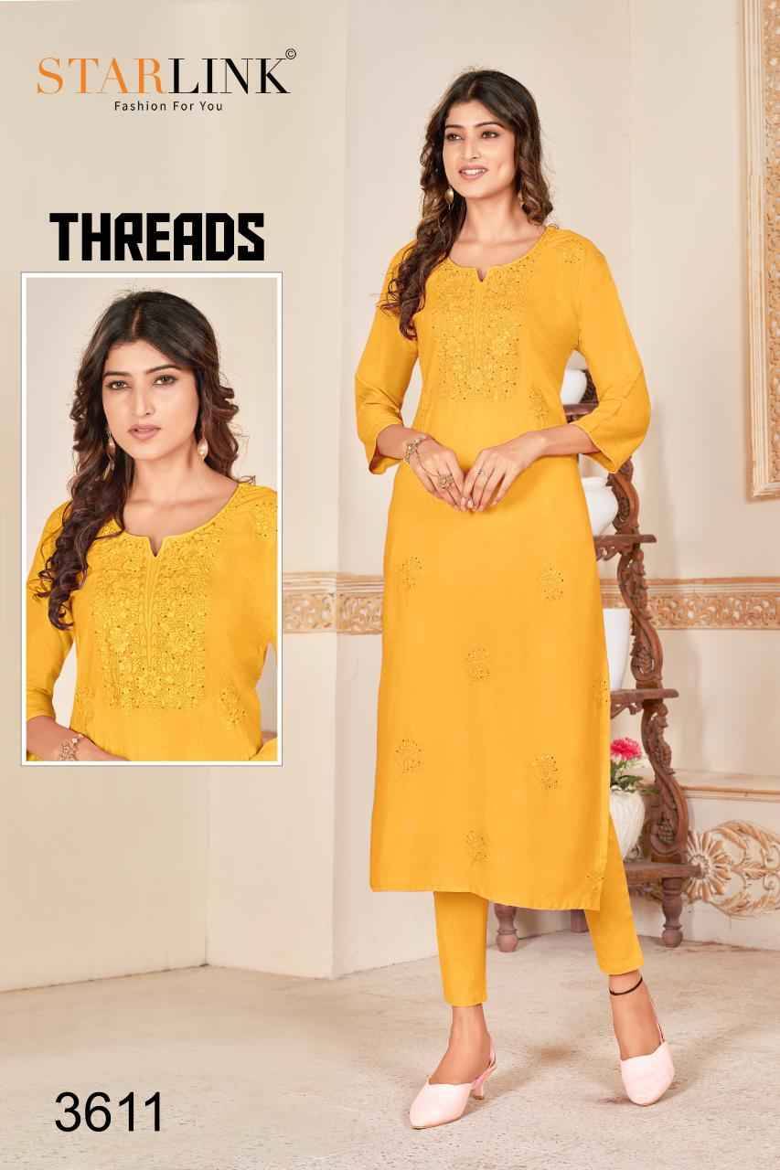 Threads By Starlink 3601 To 3612 Series Beautiful Stylish Fancy Colorful Casual Wear & Ethnic Wear Rayon With Work Kurtis At Wholesale Price