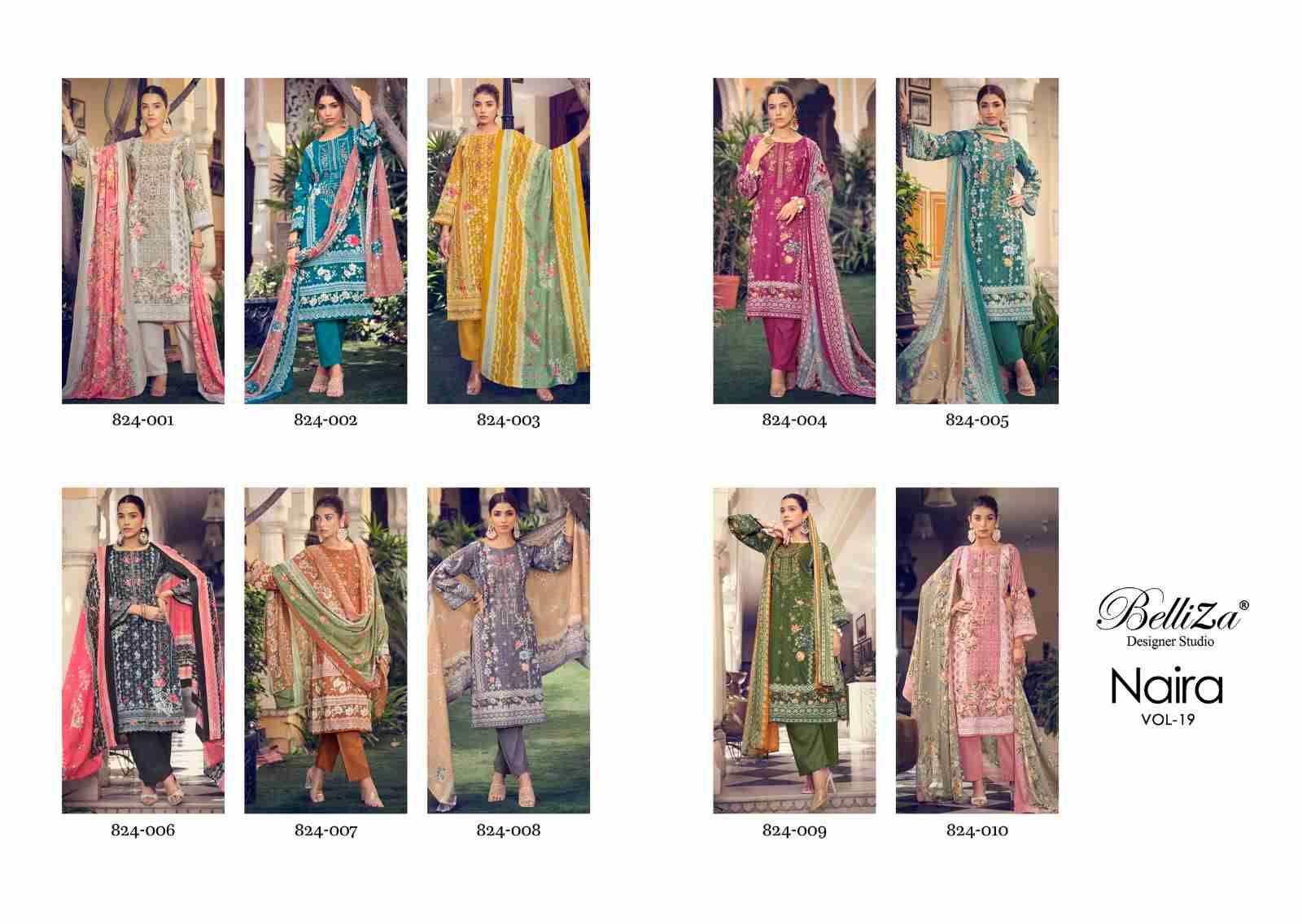 Naira Vol-19 By Belliza 824-001 To 824-008 Series Beautiful Festive Suits Colorful Stylish Fancy Casual Wear & Ethnic Wear Pure Cotton Digital Print Dresses At Wholesale Price