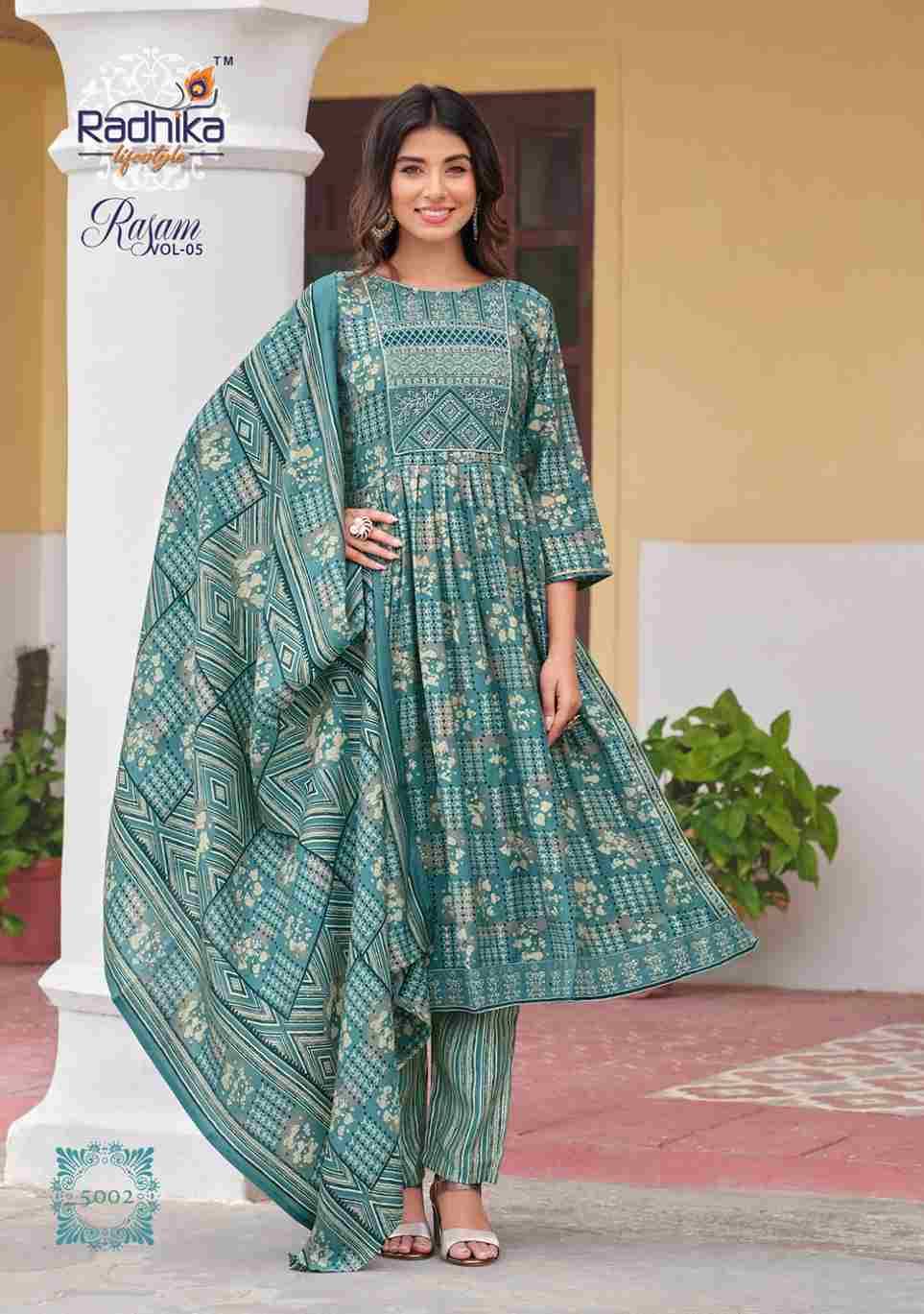Rasam Vol-5 By Radhika Lifestyle 5001 To 5008 Series Beautiful Festive Suits Colorful Stylish Fancy Casual Wear & Ethnic Wear Pure Modal Muslin Print Dresses At Wholesale Price