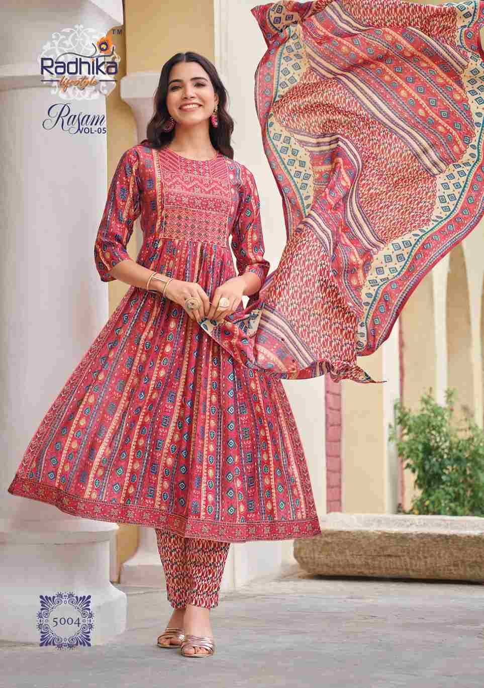 Rasam Vol-5 By Radhika Lifestyle 5001 To 5008 Series Beautiful Festive Suits Colorful Stylish Fancy Casual Wear & Ethnic Wear Pure Modal Muslin Print Dresses At Wholesale Price