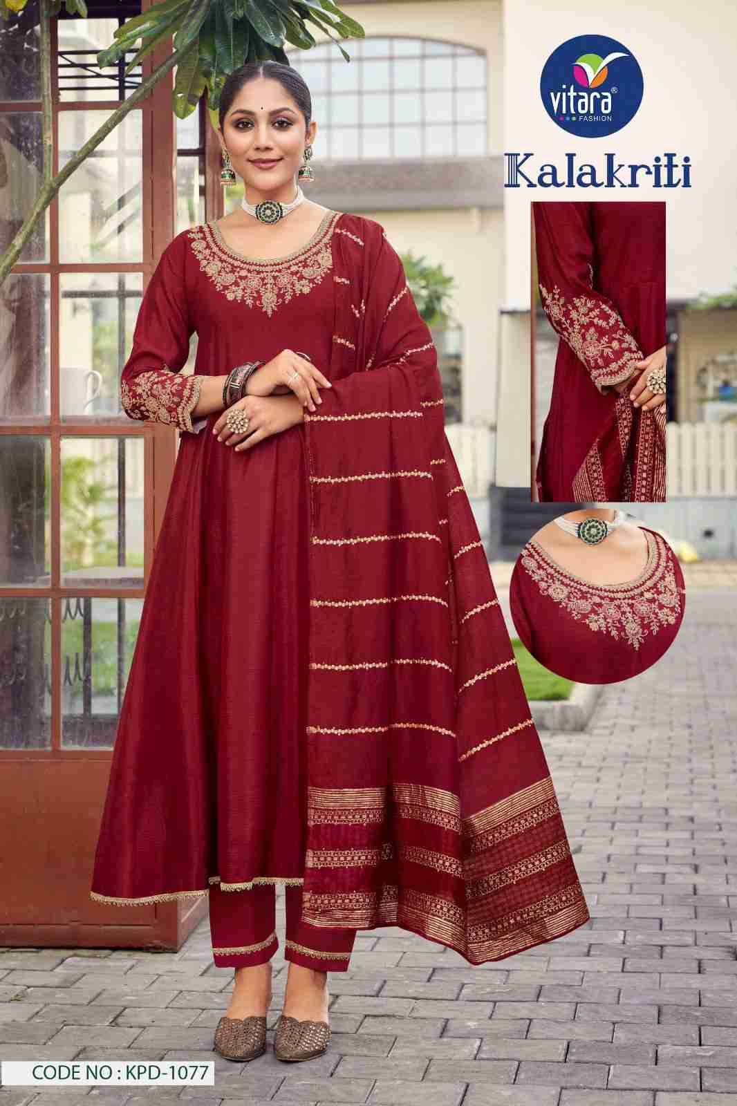 Kalakriti By Vitara 1076 To 1079 Series Beautiful Festive Suits Colorful Stylish Fancy Casual Wear & Ethnic Wear Chinnon Embroidered Dresses At Wholesale Price