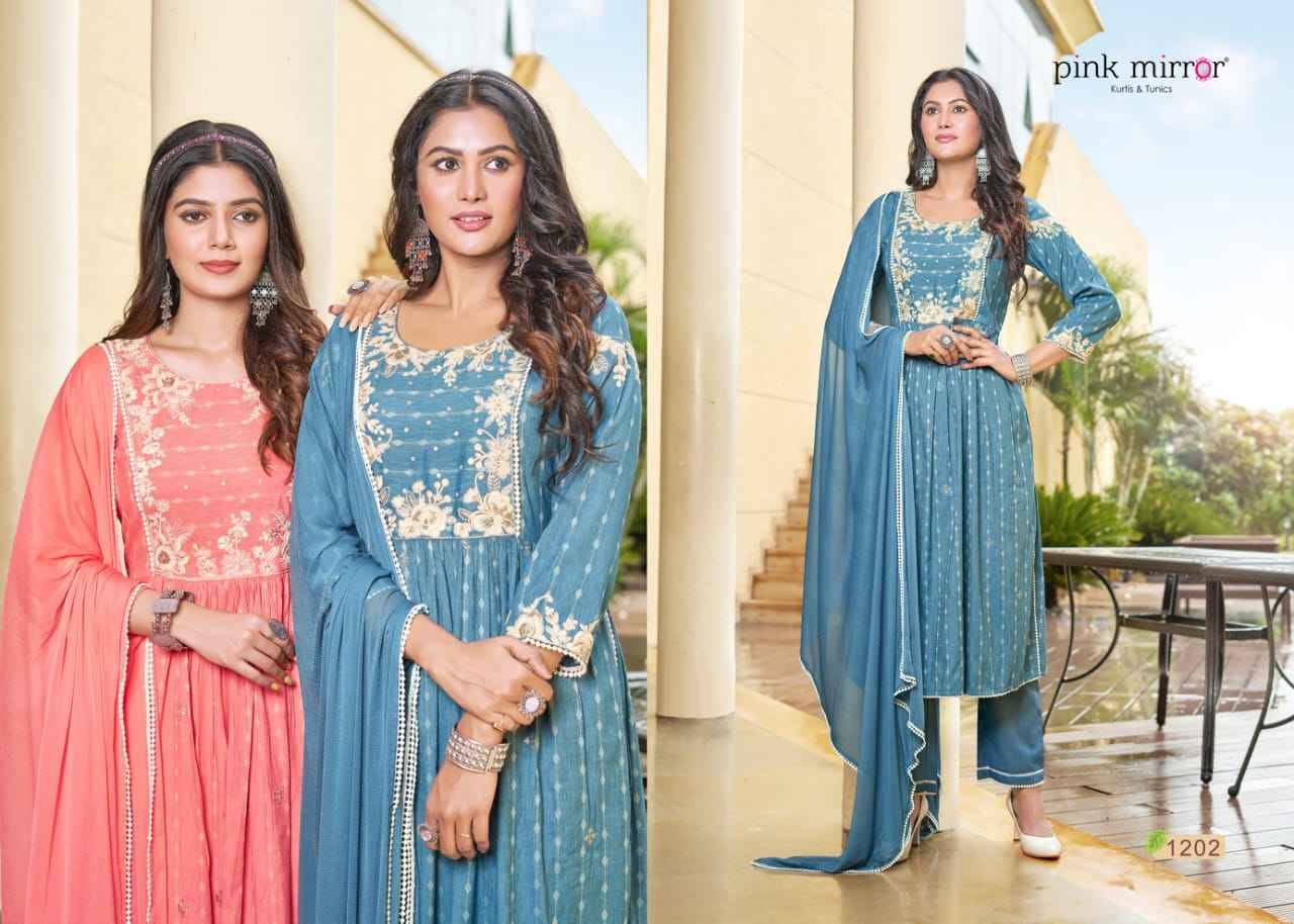Artistic By Pink Mirror 1201 To 1204 Series Beautiful Festive Suits Colorful Stylish Fancy Casual Wear & Ethnic Wear Viscose Embroidered Dresses At Wholesale Price