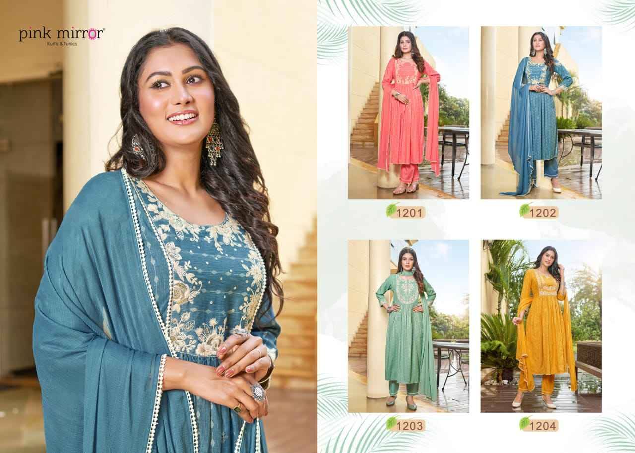 Artistic By Pink Mirror 1201 To 1204 Series Beautiful Festive Suits Colorful Stylish Fancy Casual Wear & Ethnic Wear Viscose Embroidered Dresses At Wholesale Price