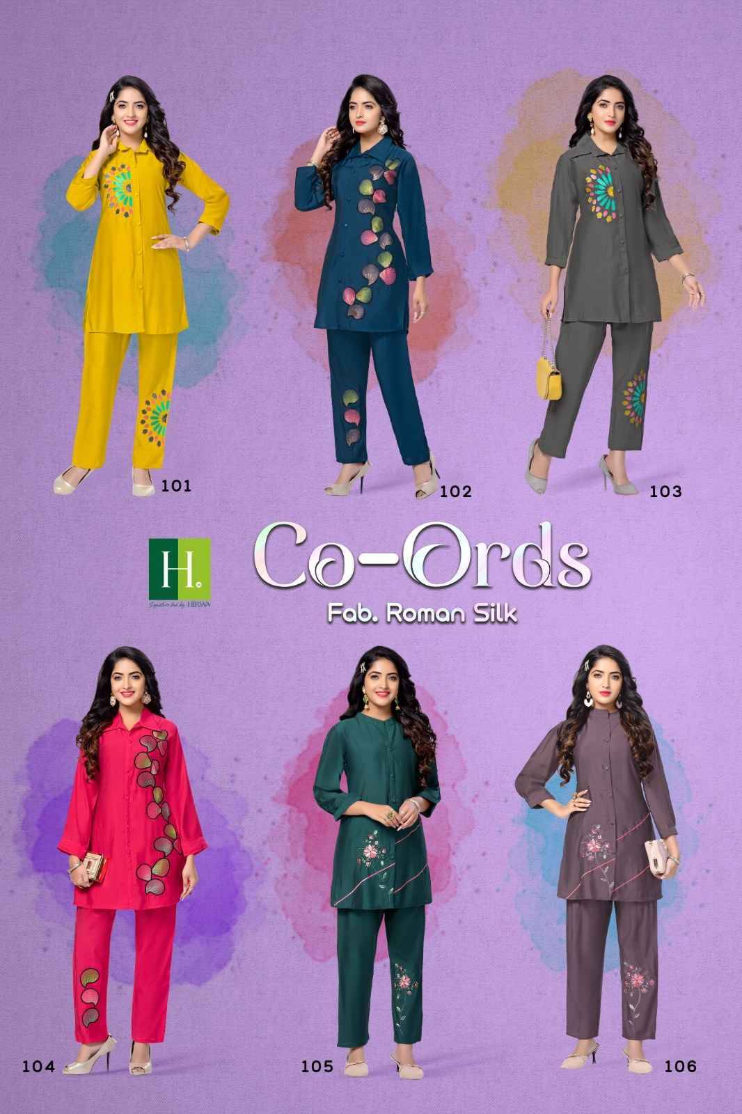 Co-Ords By Hirwa 101 To 106 Series Designer Stylish Fancy Colorful Beautiful Party Wear & Ethnic Wear Collection Roman Silk Print Co-Ord Sets At Wholesale Price