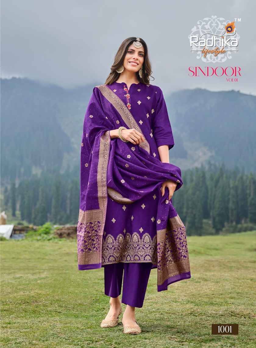 Sindoor Vol-1 By Radhika Lifestyle 1001 To 1006 Series Beautiful Festive Suits Colorful Stylish Fancy Casual Wear & Ethnic Wear Pure Dola Silk Jacqaurd Print Dresses At Wholesale Price