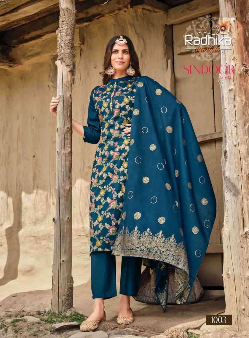 Sindoor Vol-1 By Radhika Lifestyle 1001 To 1006 Series Beautiful Festive Suits Colorful Stylish Fancy Casual Wear & Ethnic Wear Pure Dola Silk Jacqaurd Print Dresses At Wholesale Price