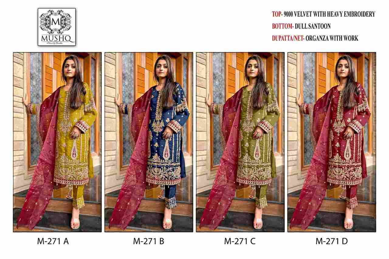 Mushq Hit Design 271 Colours By Mushq 271-A To 271-D Series Beautiful Pakistani Suits Stylish Fancy Colorful Party Wear & Occasional Wear Velvet Embroidered Dresses At Wholesale Price