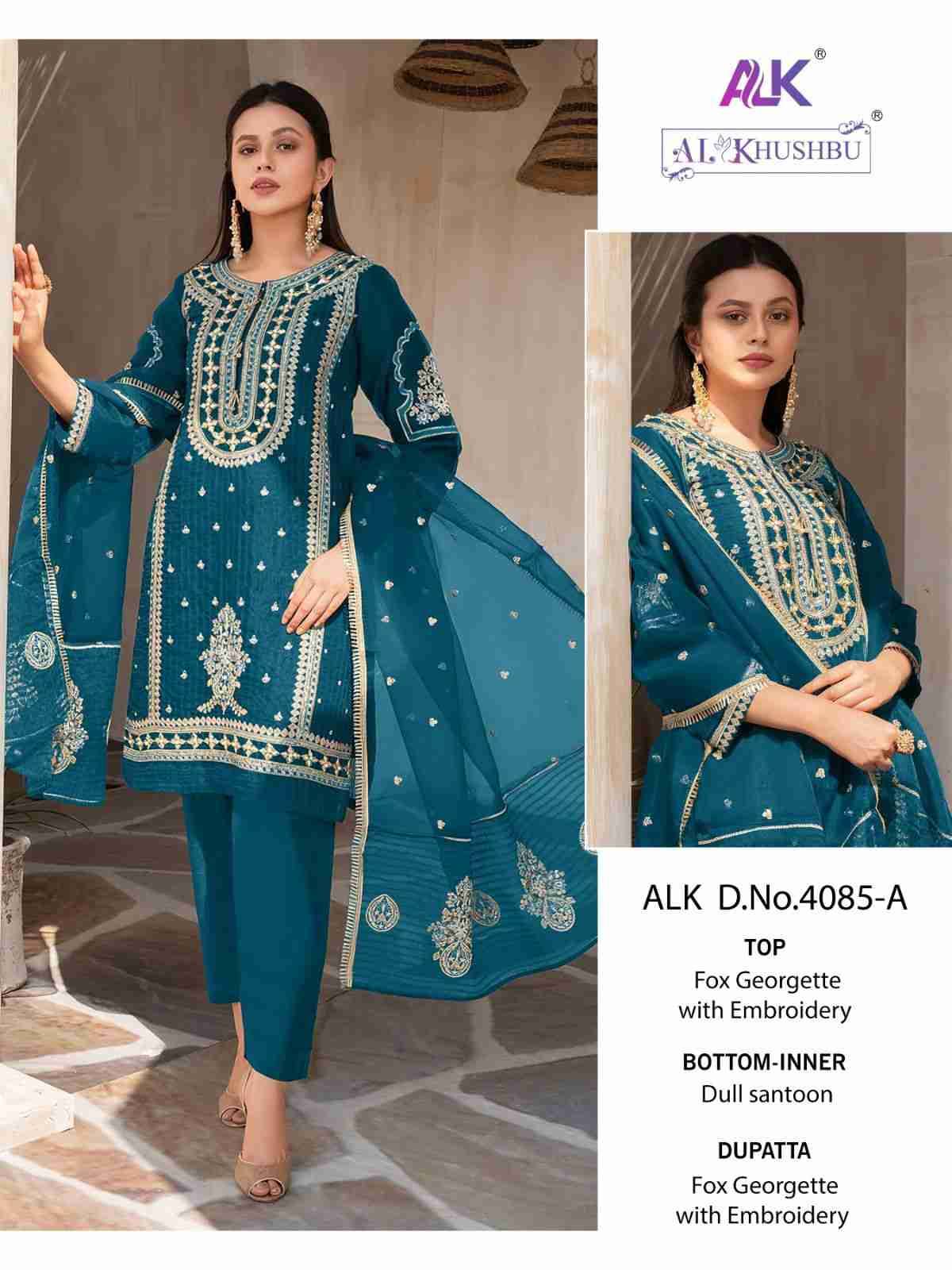 Elaf By Al Khushbu 4085-A To 4085-D Series Beautiful Pakistani Suits Stylish Fancy Colorful Party Wear & Occasional Wear Faux Georgette Embroidered Dresses At Wholesale Price