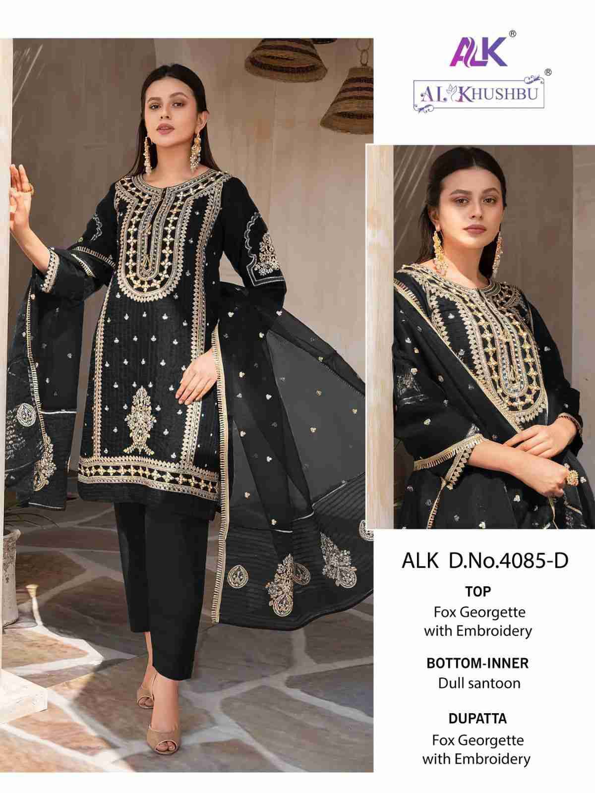 Elaf By Al Khushbu 4085-A To 4085-D Series Beautiful Pakistani Suits Stylish Fancy Colorful Party Wear & Occasional Wear Faux Georgette Embroidered Dresses At Wholesale Price