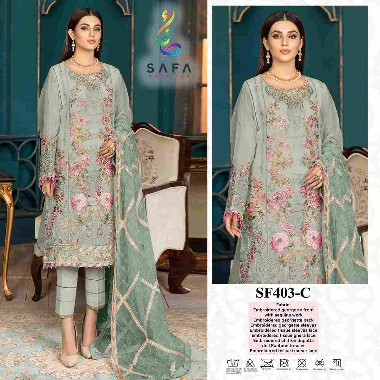 SF-403 Colours By Safa Creation 403-A To 403-D Series Beautiful Pakistani Suits Colorful Stylish Fancy Casual Wear & Ethnic Wear Faux Georgette Embroidered Dresses At Wholesale Price