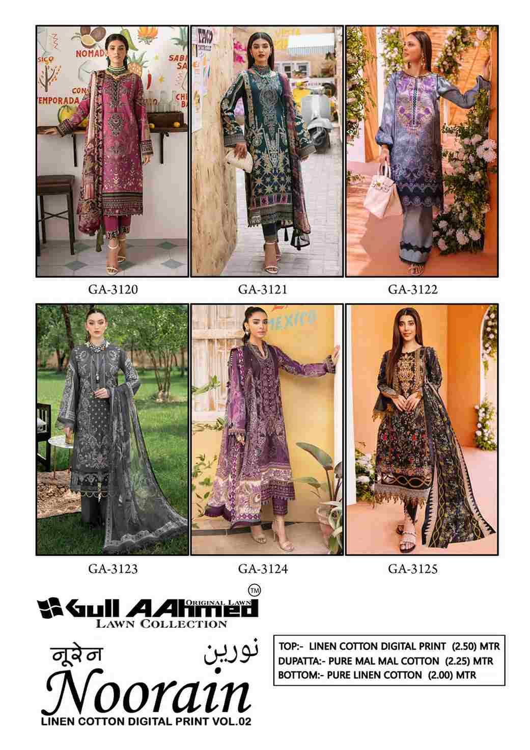 Noorain Vol-2 By Gull Aahmed 3120 To 3125 Series Beautiful Festive Suits Colorful Stylish Fancy Casual Wear & Ethnic Wear Heavy Cotton Print Dresses At Wholesale Price