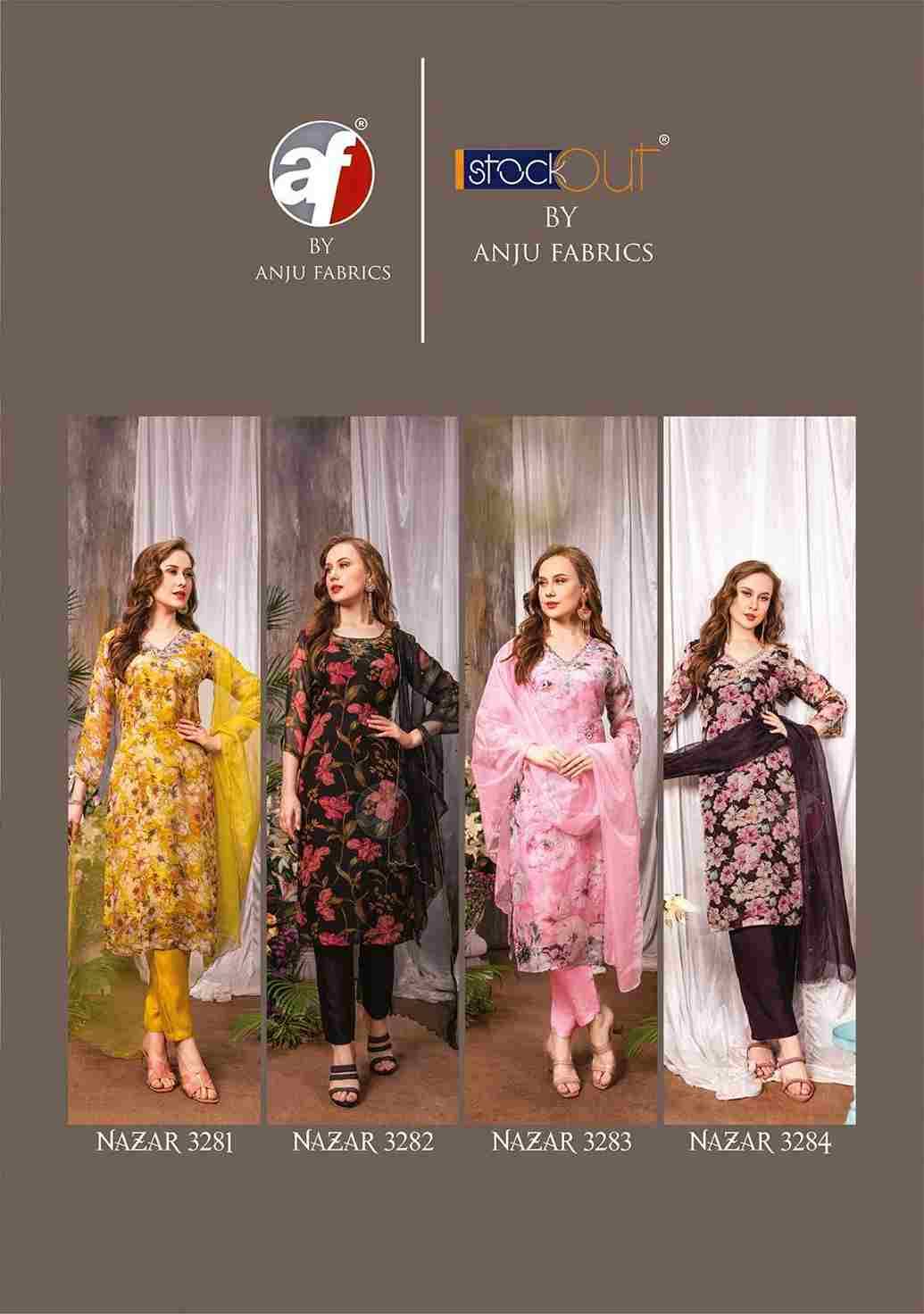 Nazar Vol-5 By Anju Fabrics 3281 To 3284 Series Beautiful Stylish Festive Suits Fancy Colorful Casual Wear & Ethnic Wear & Ready To Wear Pure Organza Print Dresses At Wholesale Price
