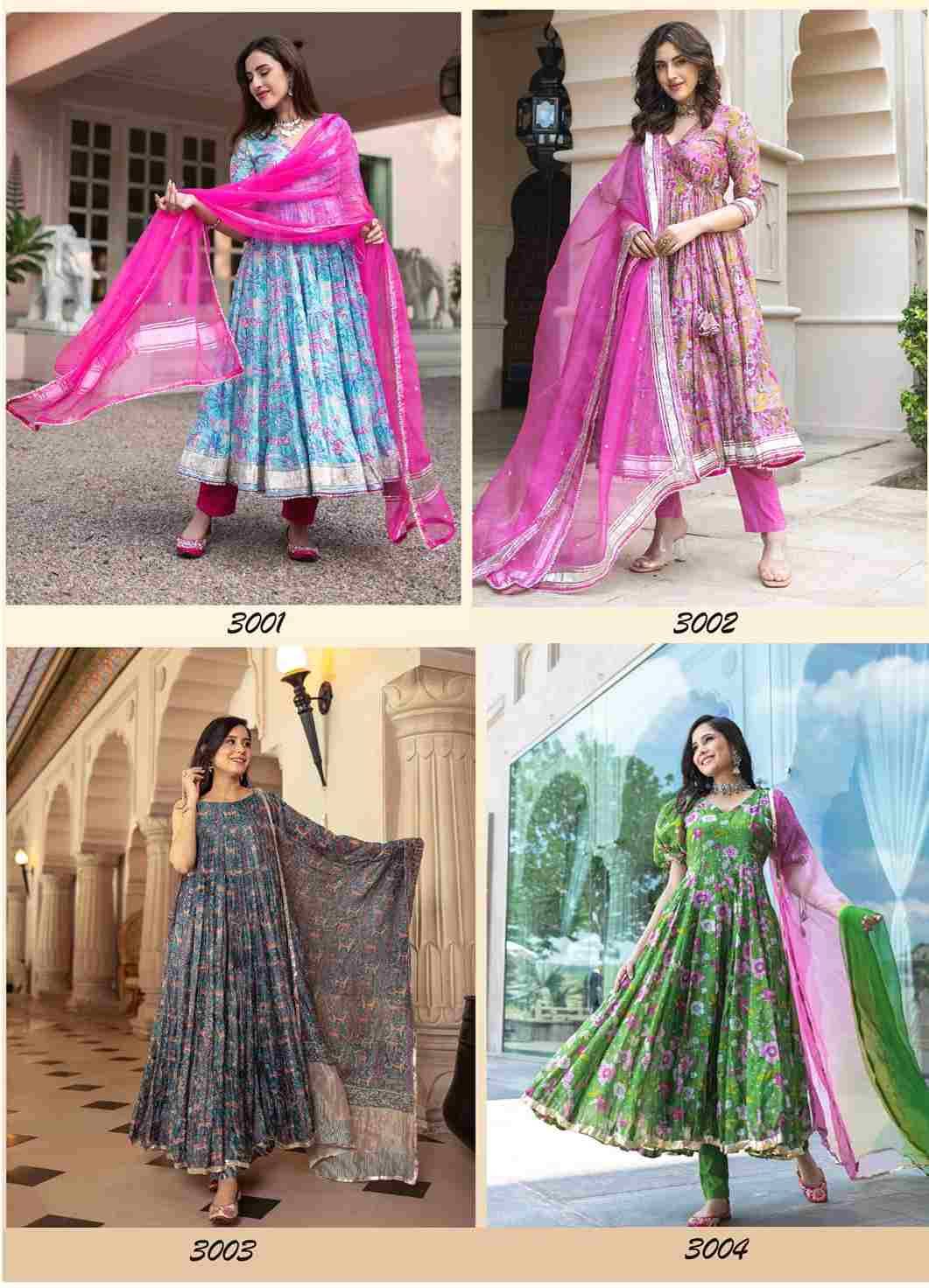 Masakali Vol-3 By Fashid Wholesale 3001 To 3004 Series Beautiful Stylish Anarkali Suits Fancy Colorful Casual Wear & Ethnic Wear & Ready To Wear Chanderi Silk Dresses At Wholesale Price