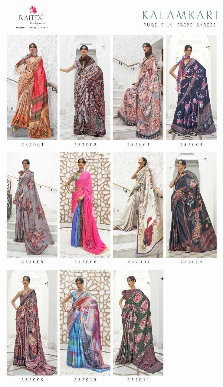 Kalamkari By Raj Tex 232001 To 232011 Series Indian Traditional Wear Collection Beautiful Stylish Fancy Colorful Party Wear & Occasional Wear Crepe Silk Sarees At Wholesale Price