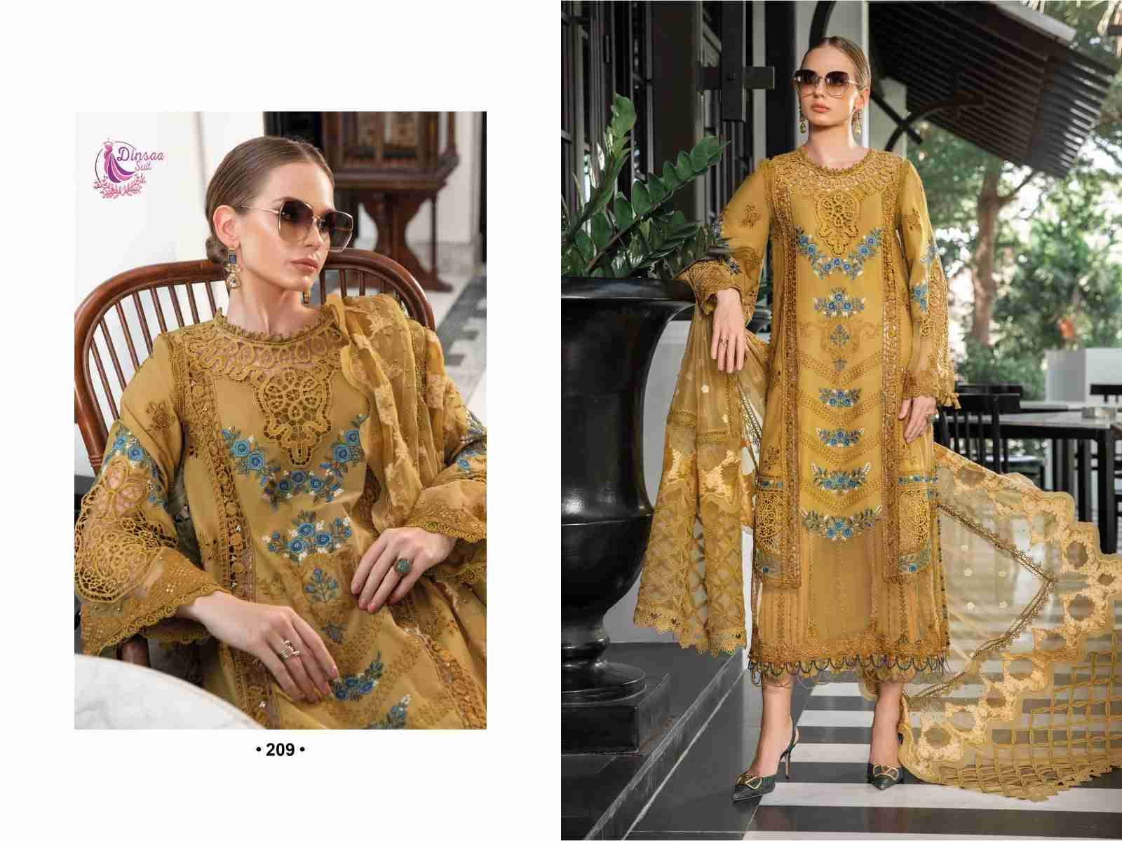 Dinsaa Hit Design 209 By Dinsaa Suits Beautiful Stylish Pakistani Suits Fancy Colorful Casual Wear & Ethnic Wear & Ready To Wear Pure Cotton Print Embroidery Dresses At Wholesale Price