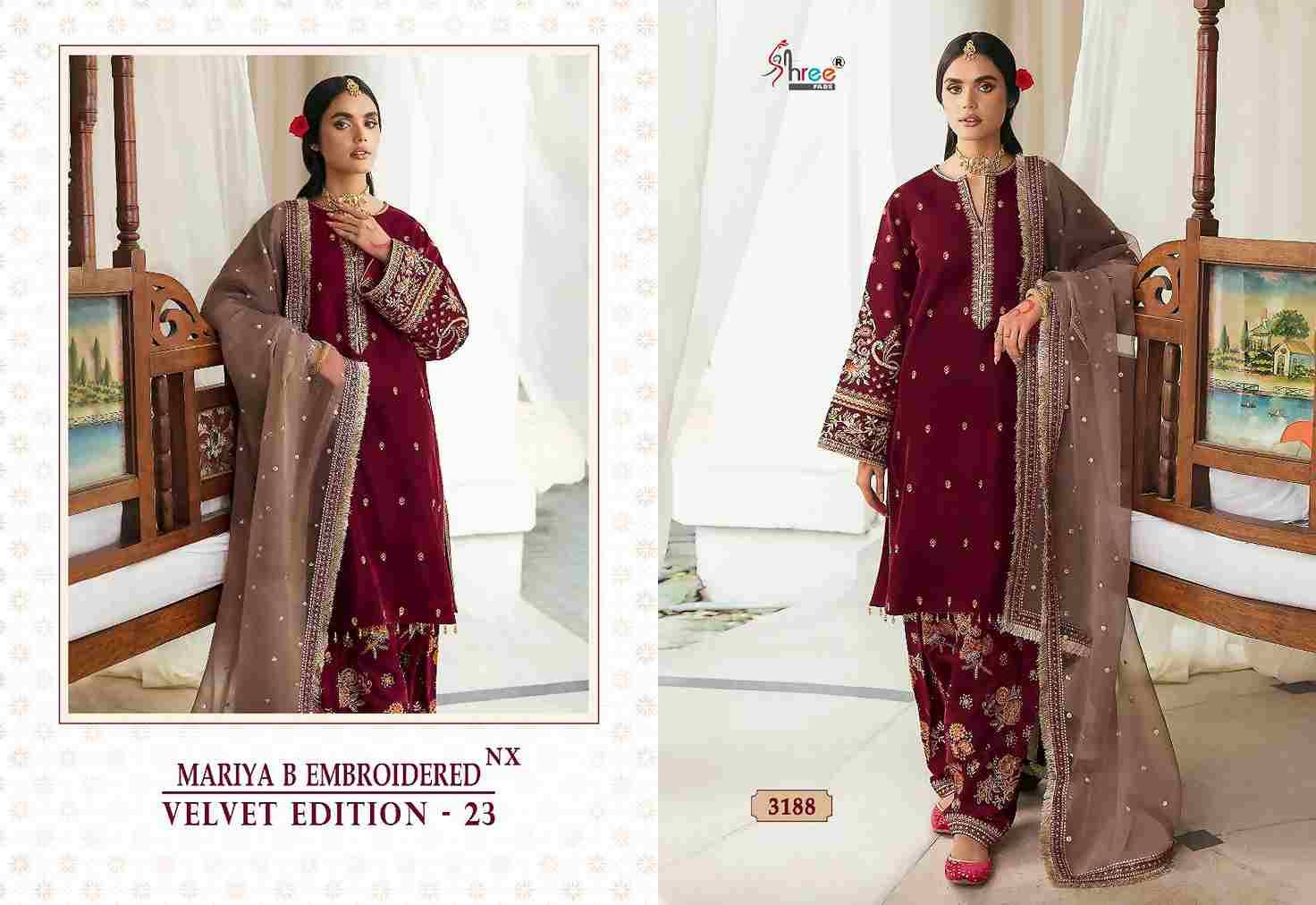 Mariya B Embroidered Velvet Edition-23 Nx By Shree Fabs 3187 To 3190 Series Pakistani Suits Beautiful Fancy Colorful Stylish Party Wear & Occasional Wear Velvet Embroidery Dresses At Wholesale Price